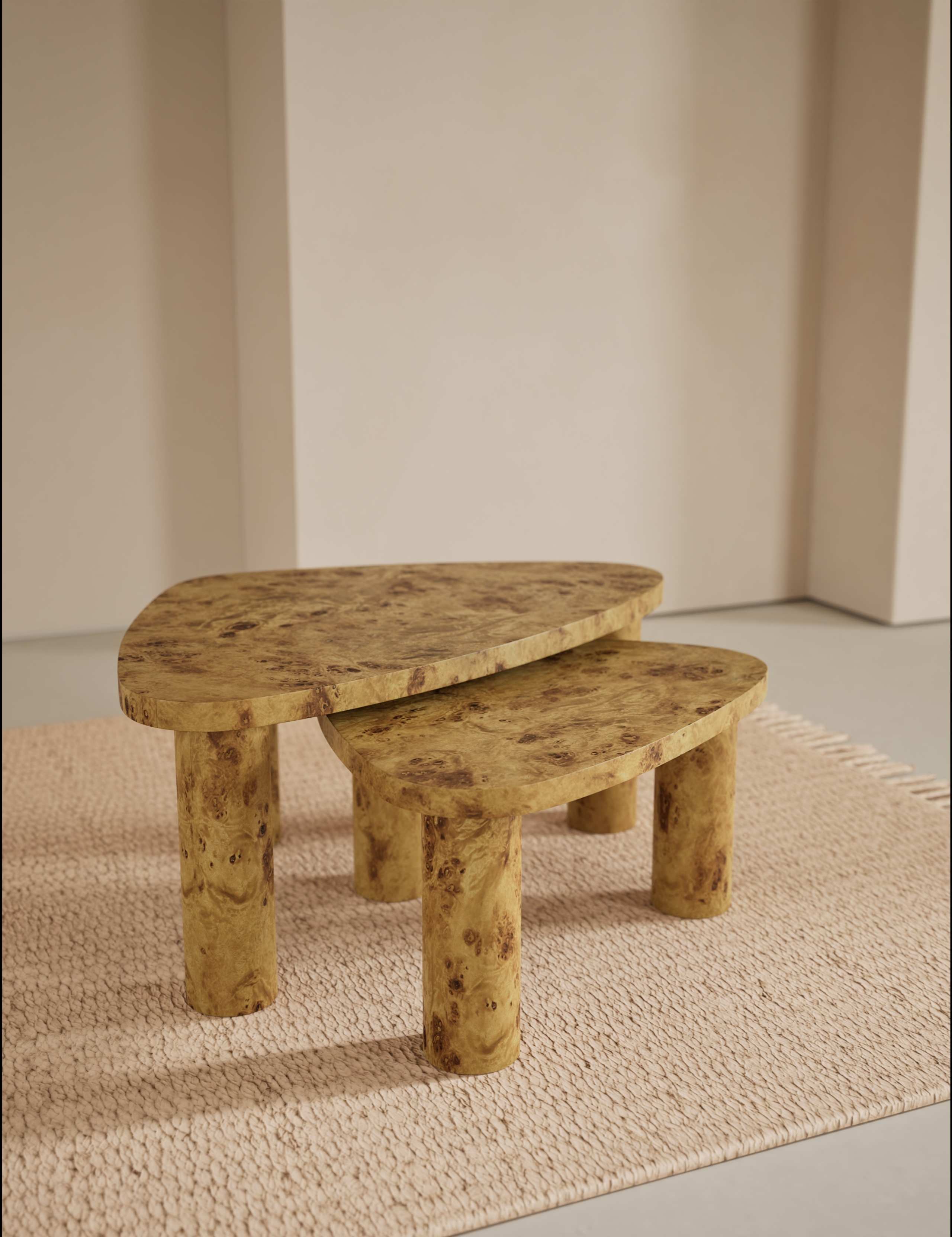 Light Burl Nest of Coffee Tables 1 of 7