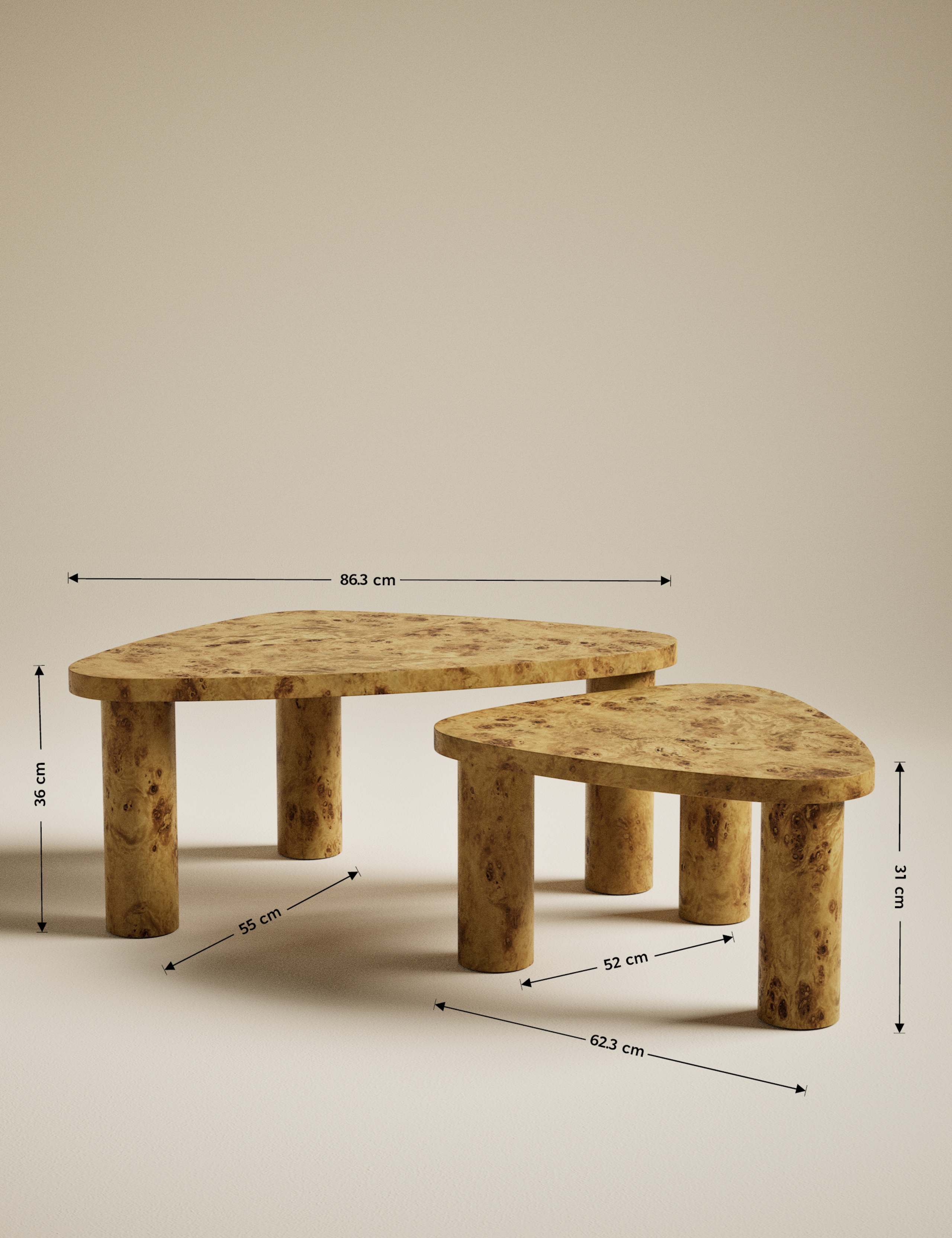 Light Burl Nest of Coffee Tables 7 of 7