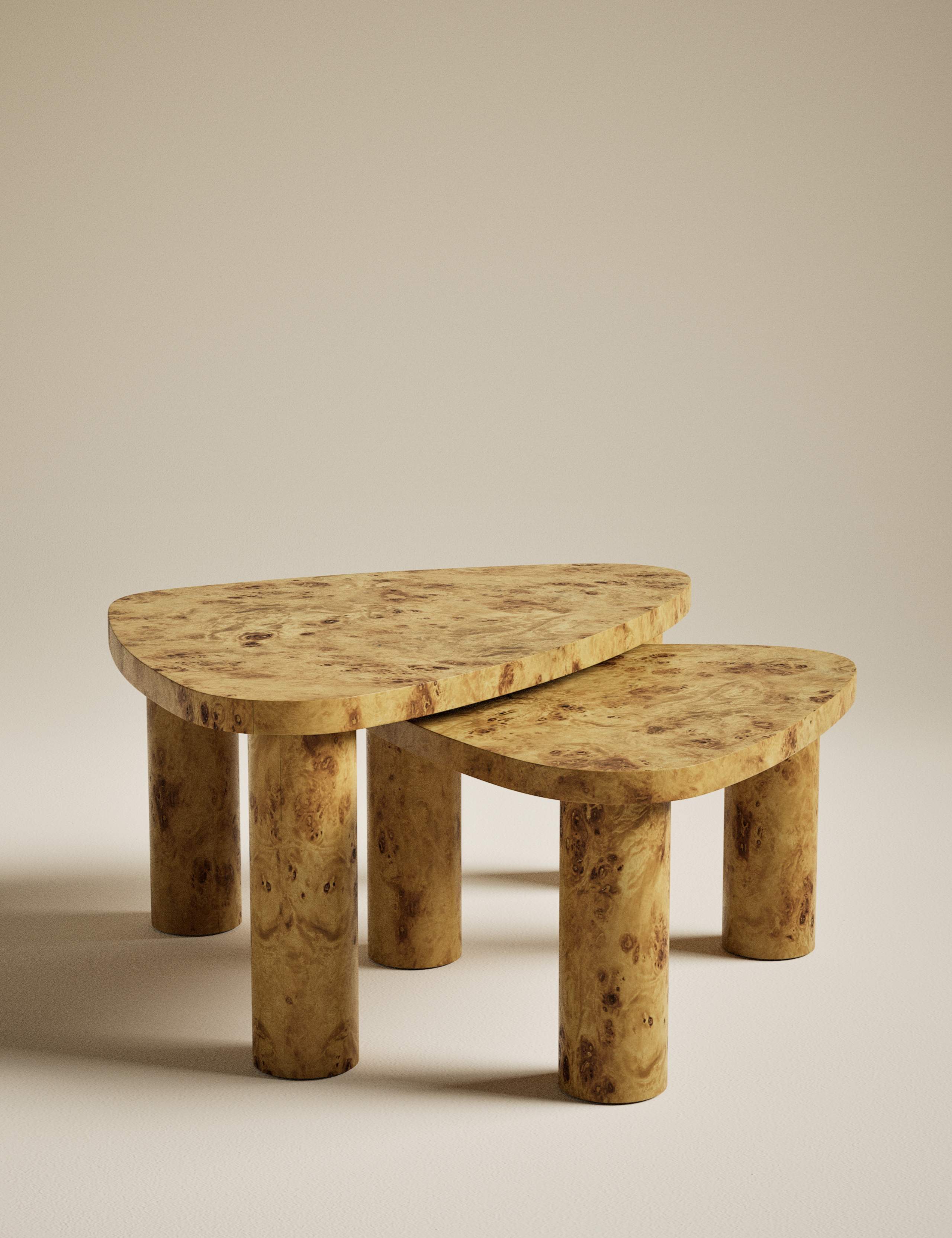 Light Burl Nest of Coffee Tables 2 of 7