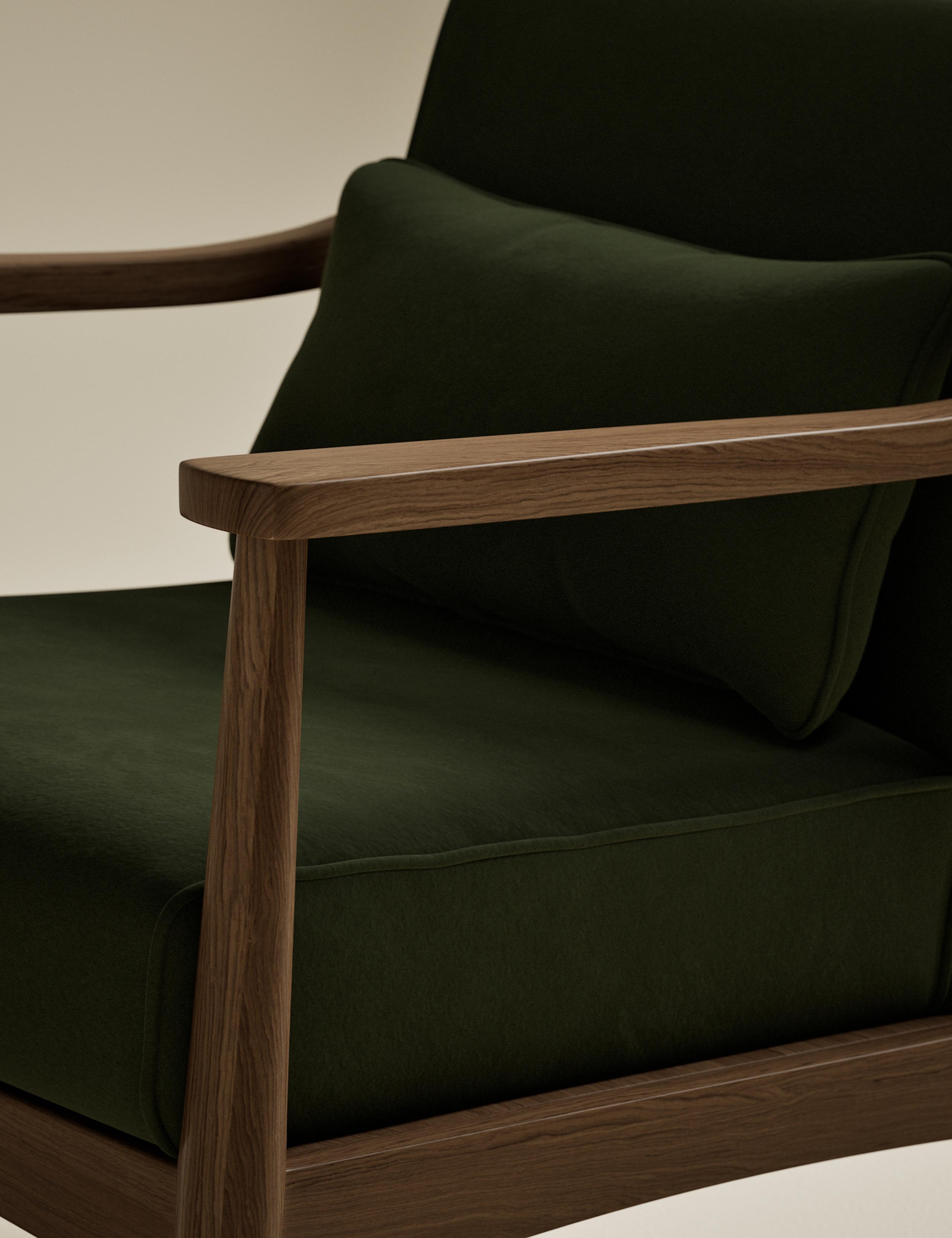 Sherwood Dark Oak Velvet Accent Chair 5 of 8