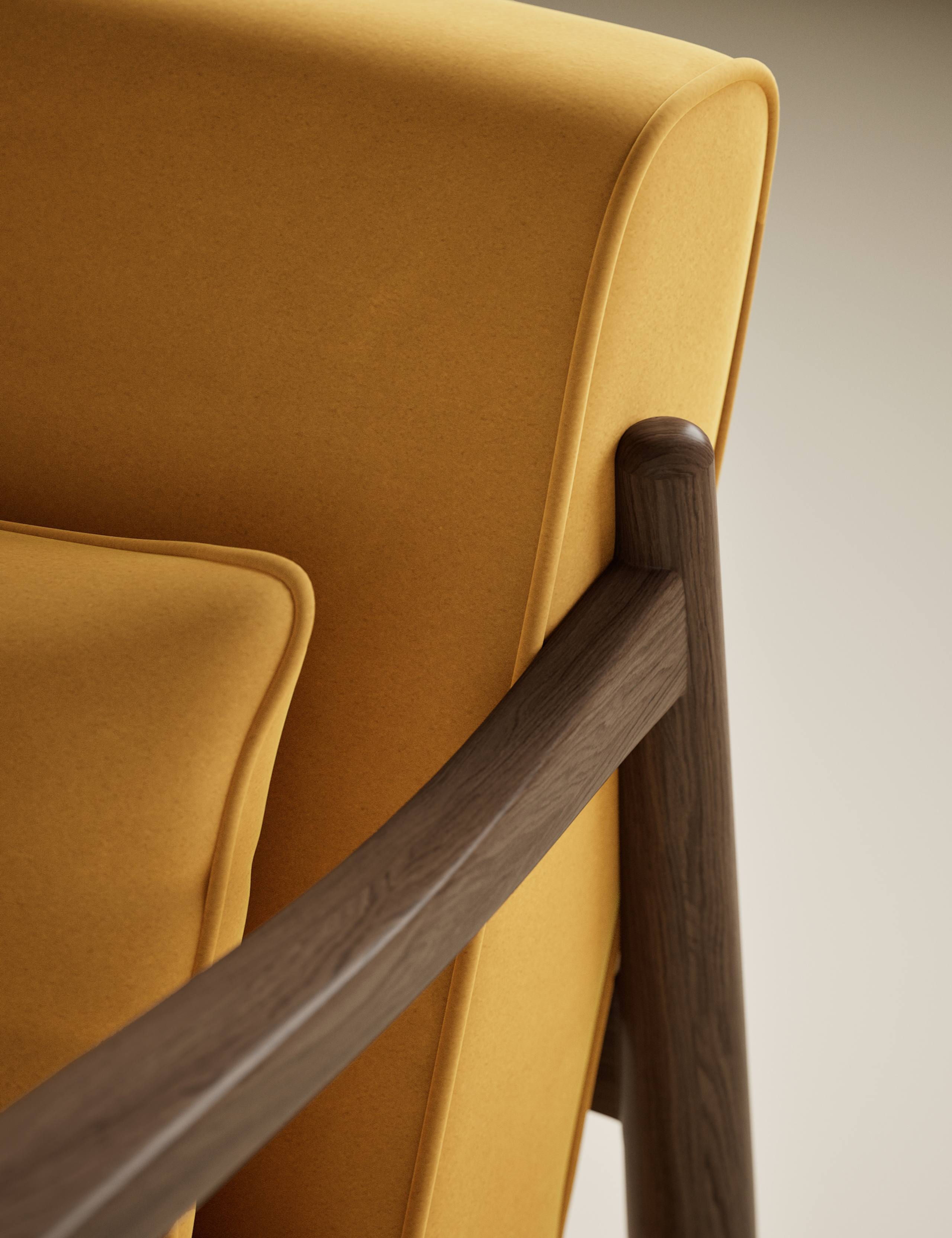 Sherwood Dark Oak Velvet Accent Chair 5 of 7