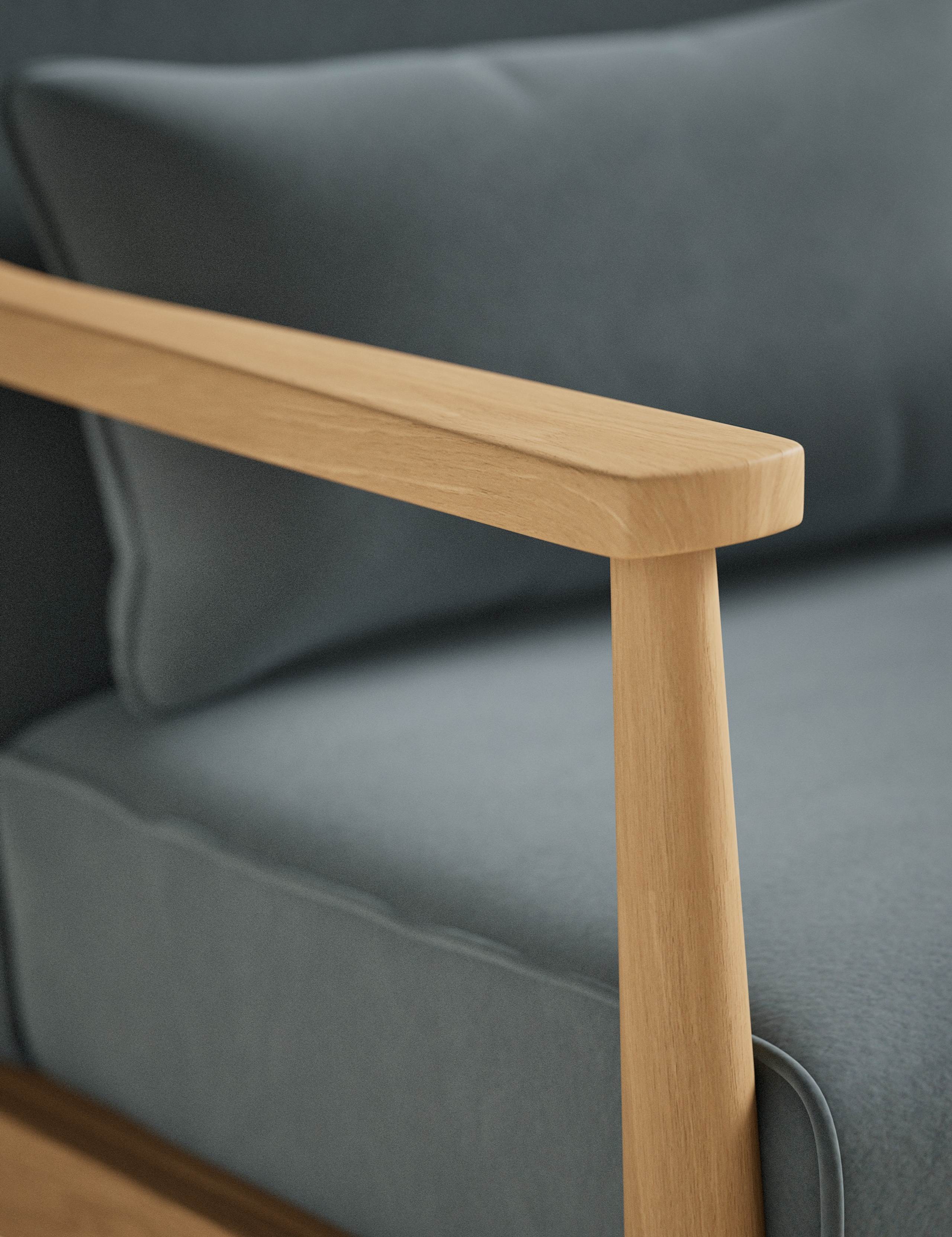 Sherwood Light Oak Velvet Accent Chair 5 of 8