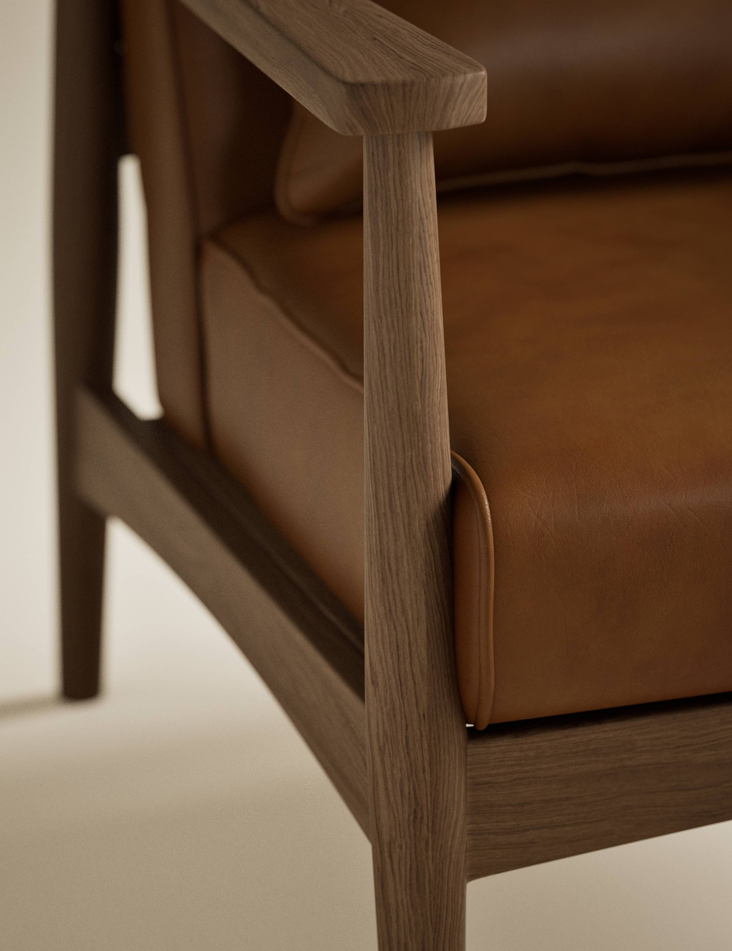 Sherwood Dark Oak Leather Look Chair 4 of 9