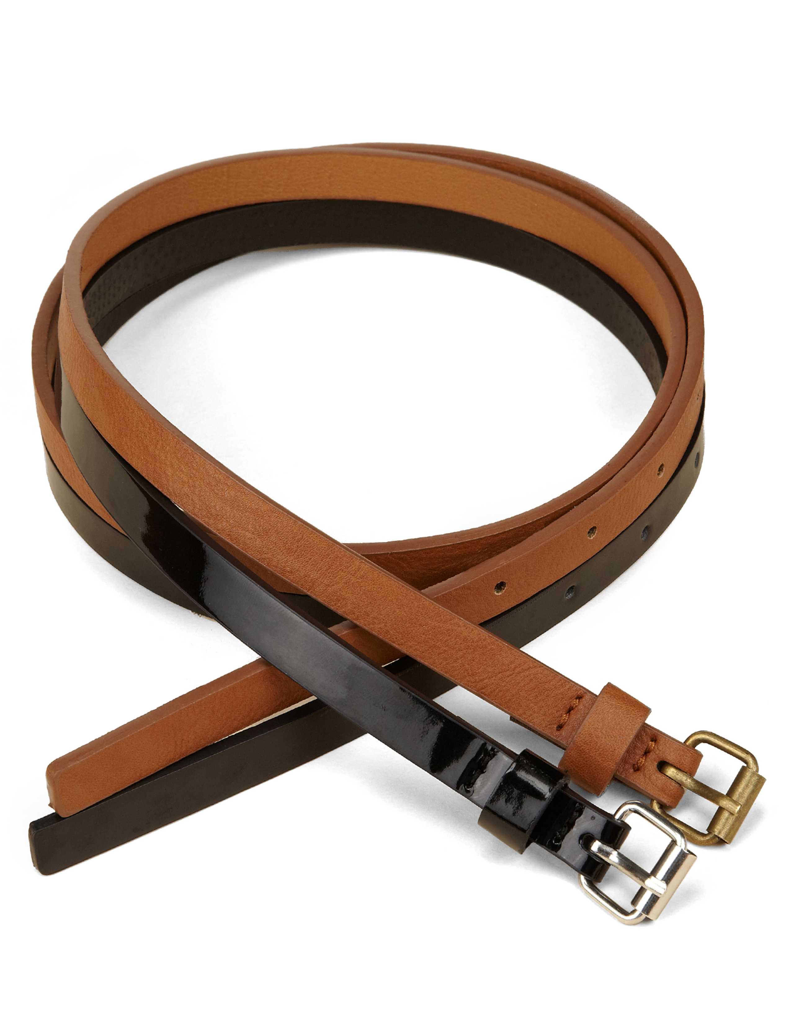 2 Pack Square Buckle Skinny Belts 1 of 2