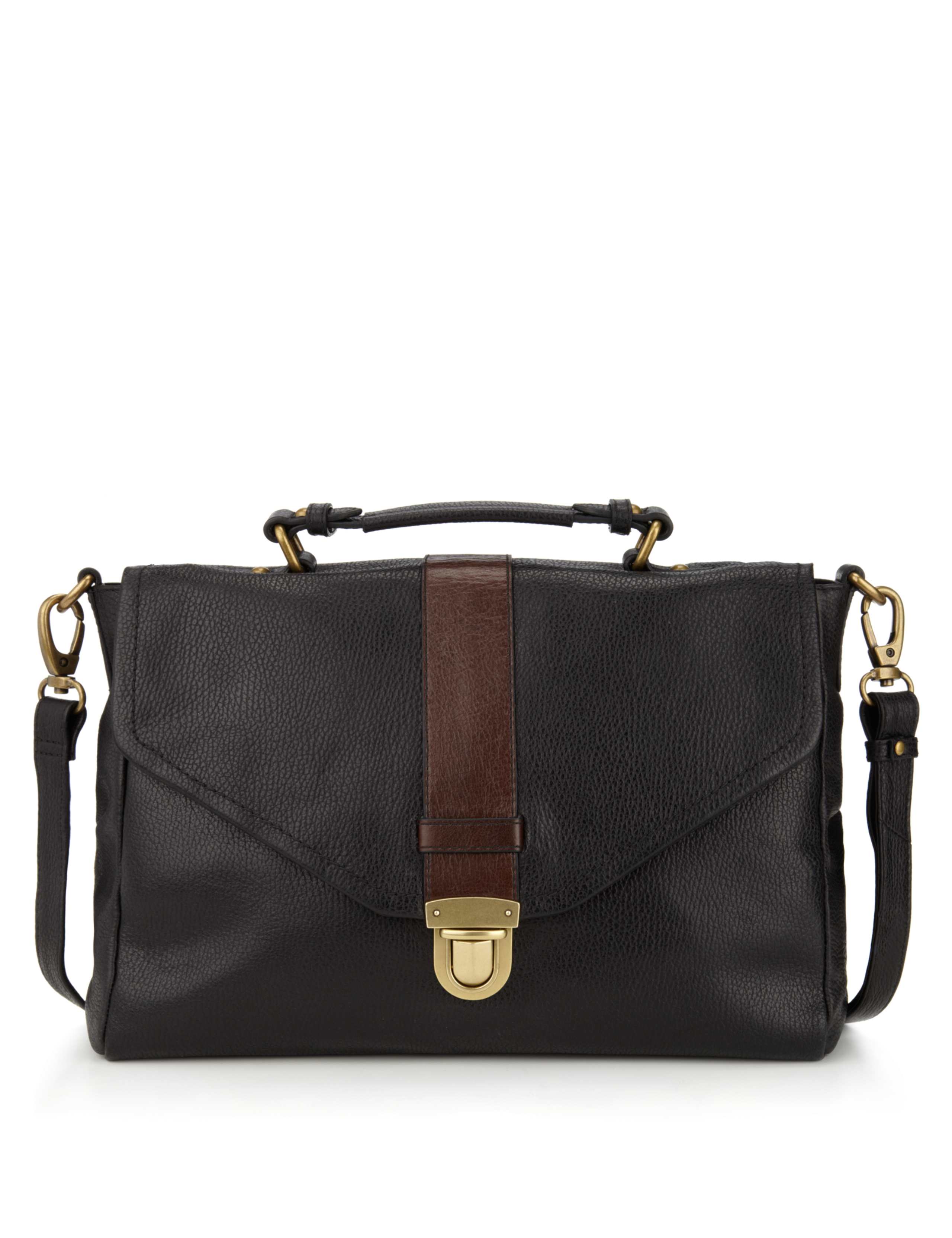 Leather Push Lock Satchel Bag 1 of 6