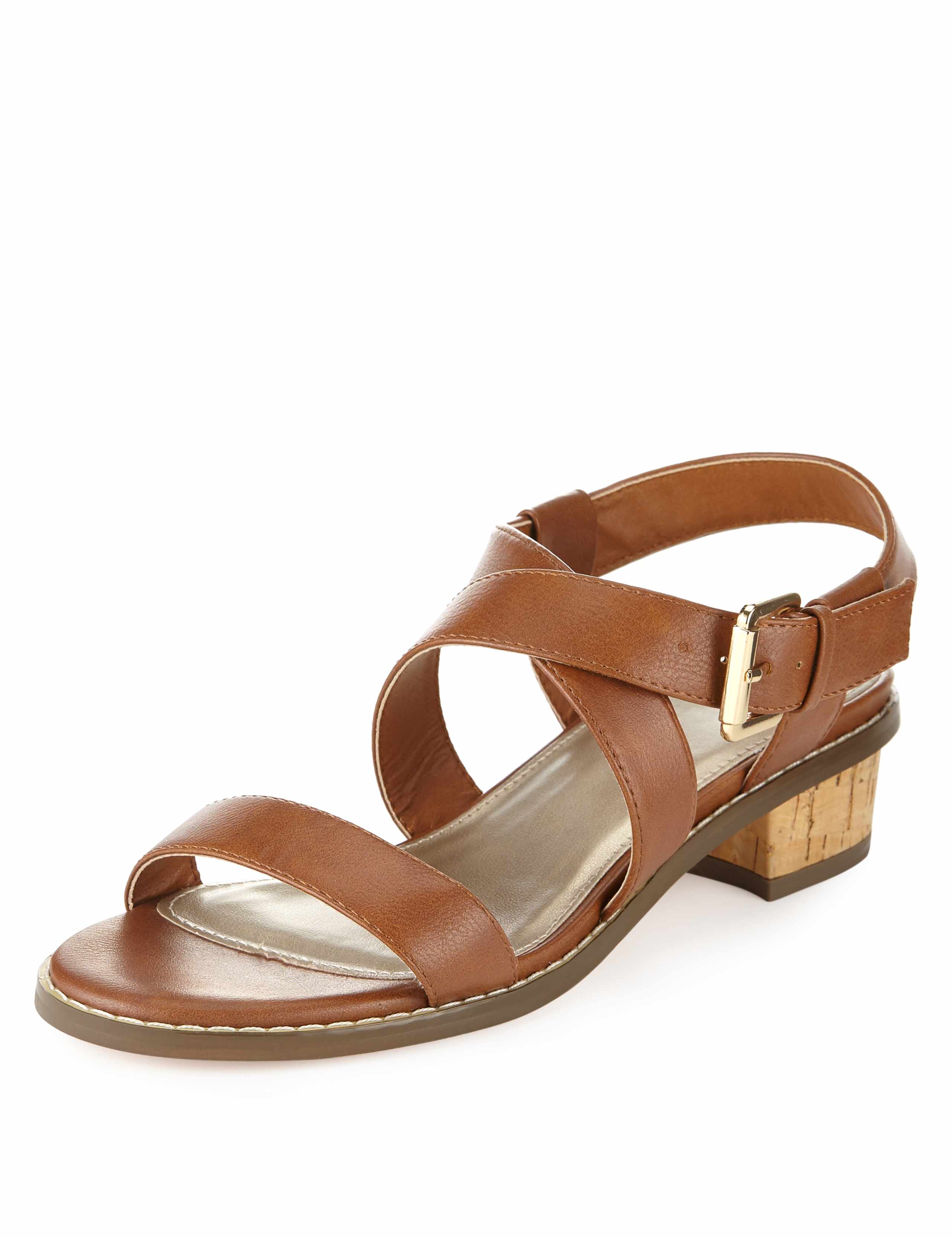 Block Heel Wide Fit Strappy Sandals 1 of 4