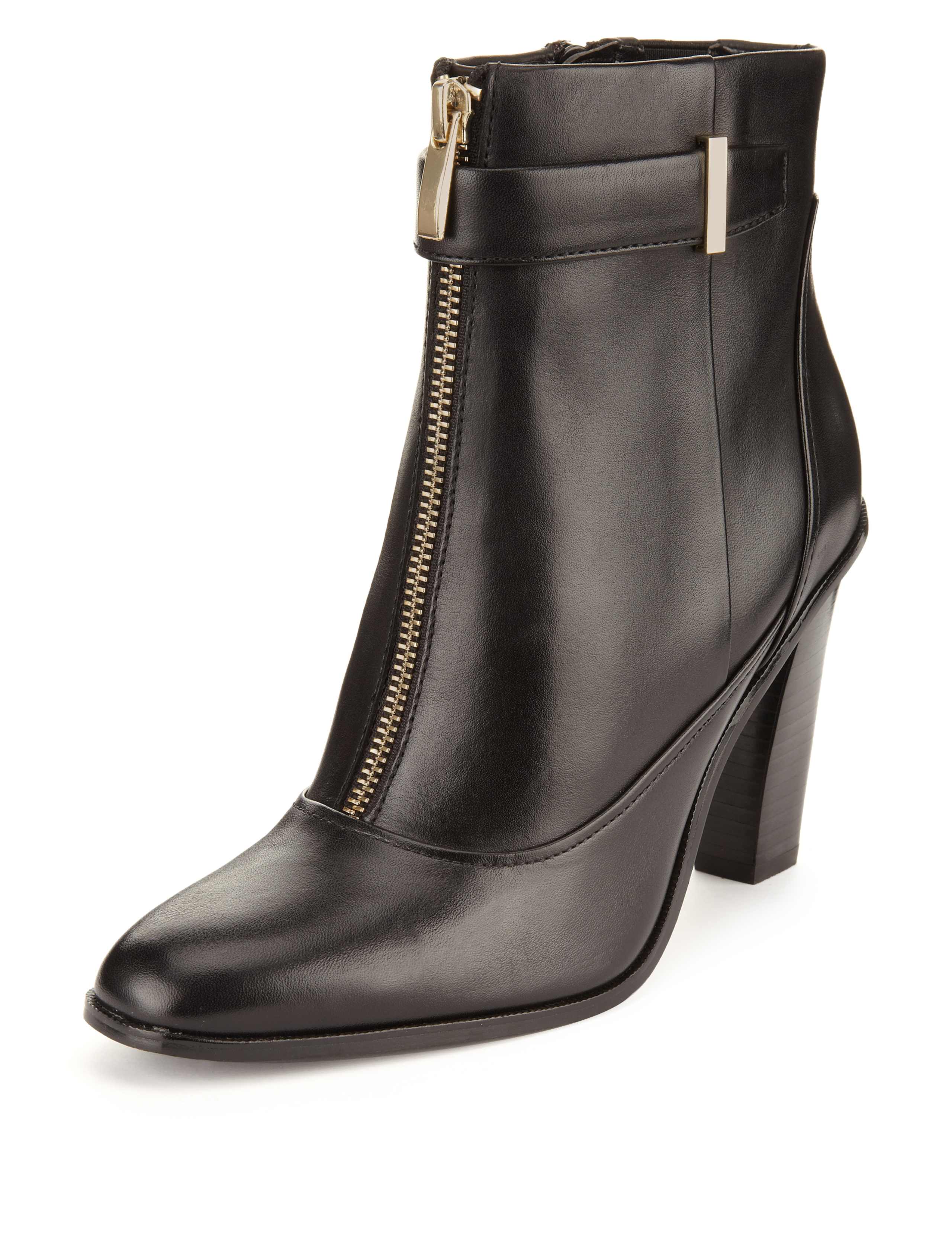 Leather Heeled Front Zip Ankle Boots with Insolia® 1 of 5