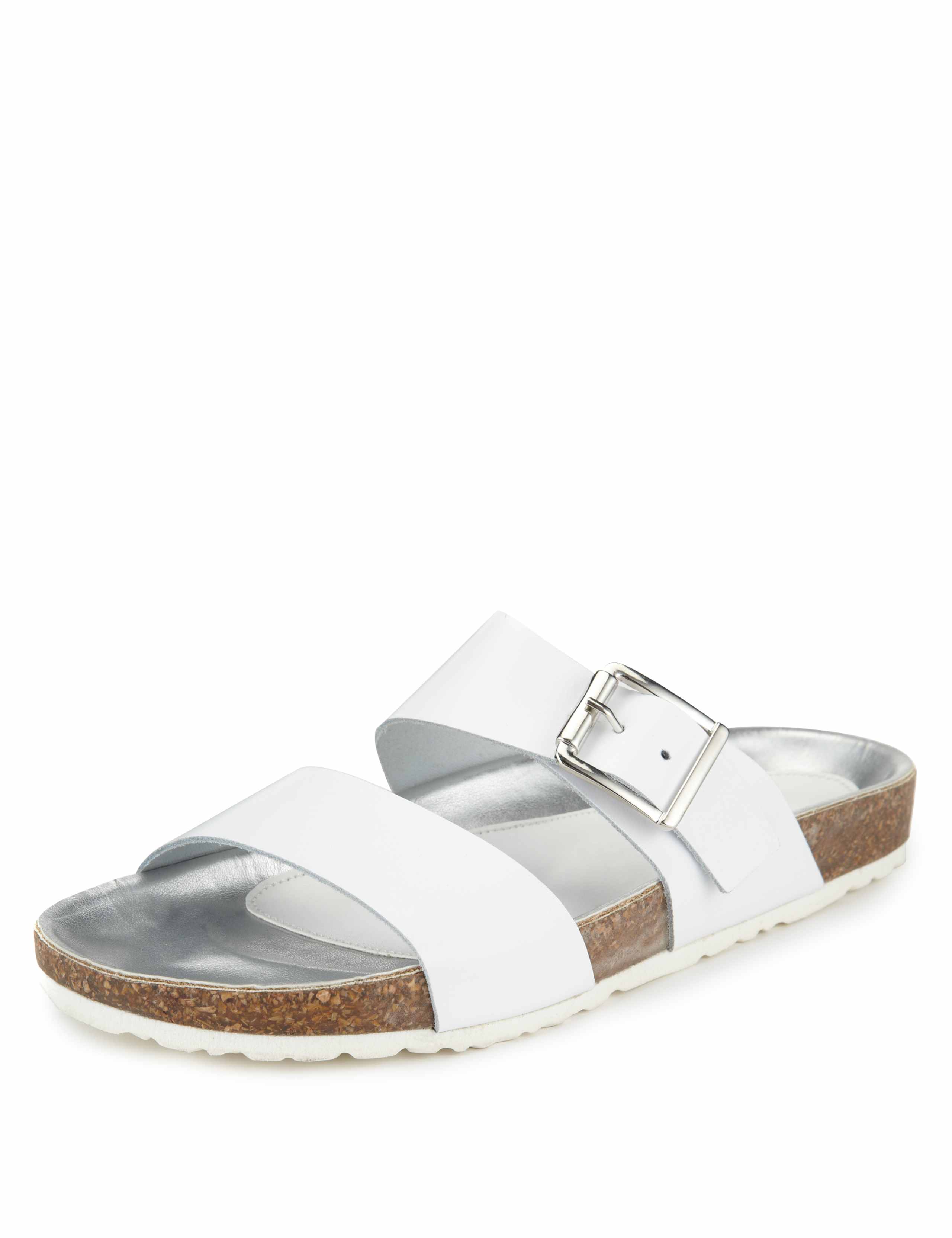 Leather Two Band Slide Buckle Mule Sandals 1 of 4