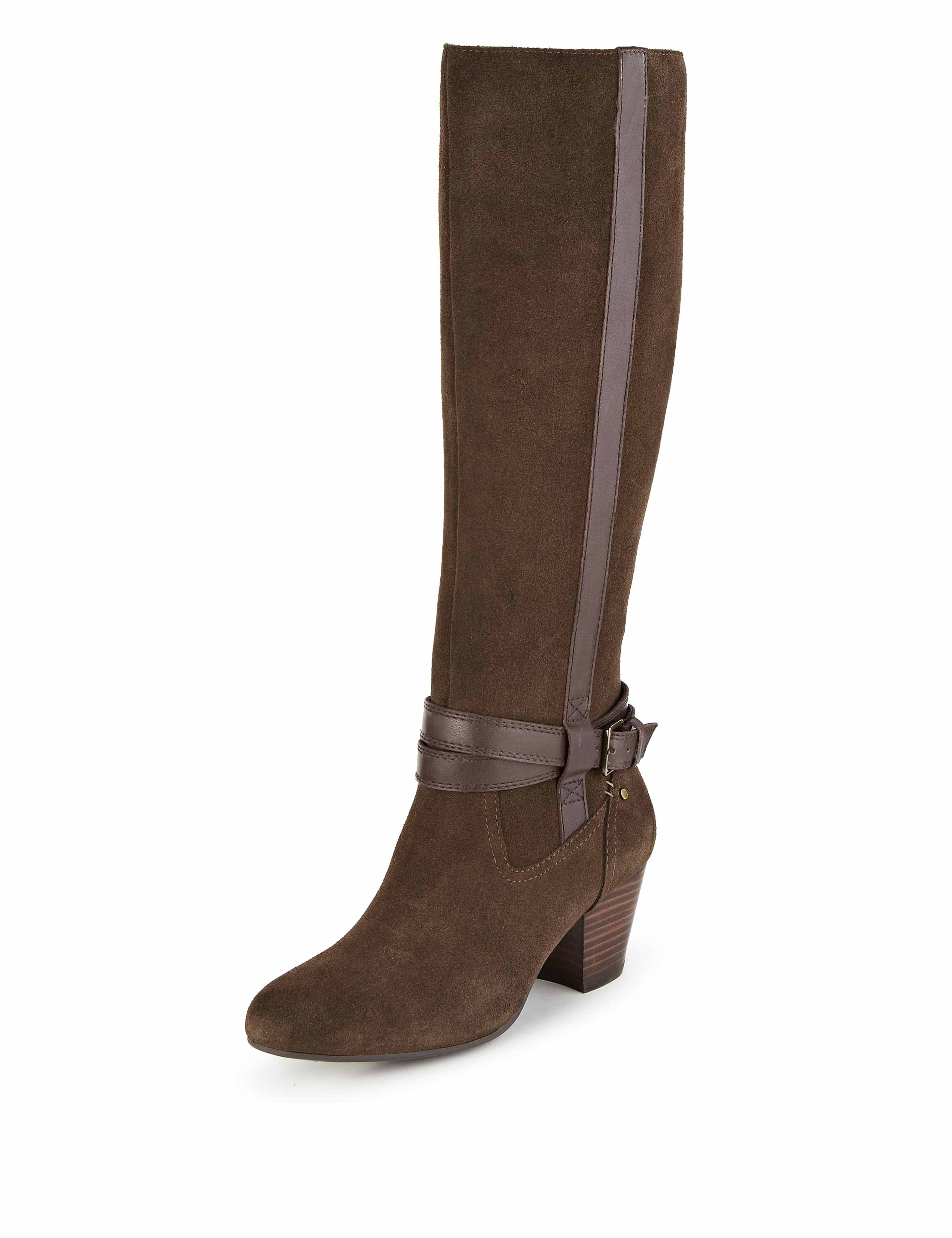 Suede Angular Heel Knee High Boots Footglove™ M&S IE