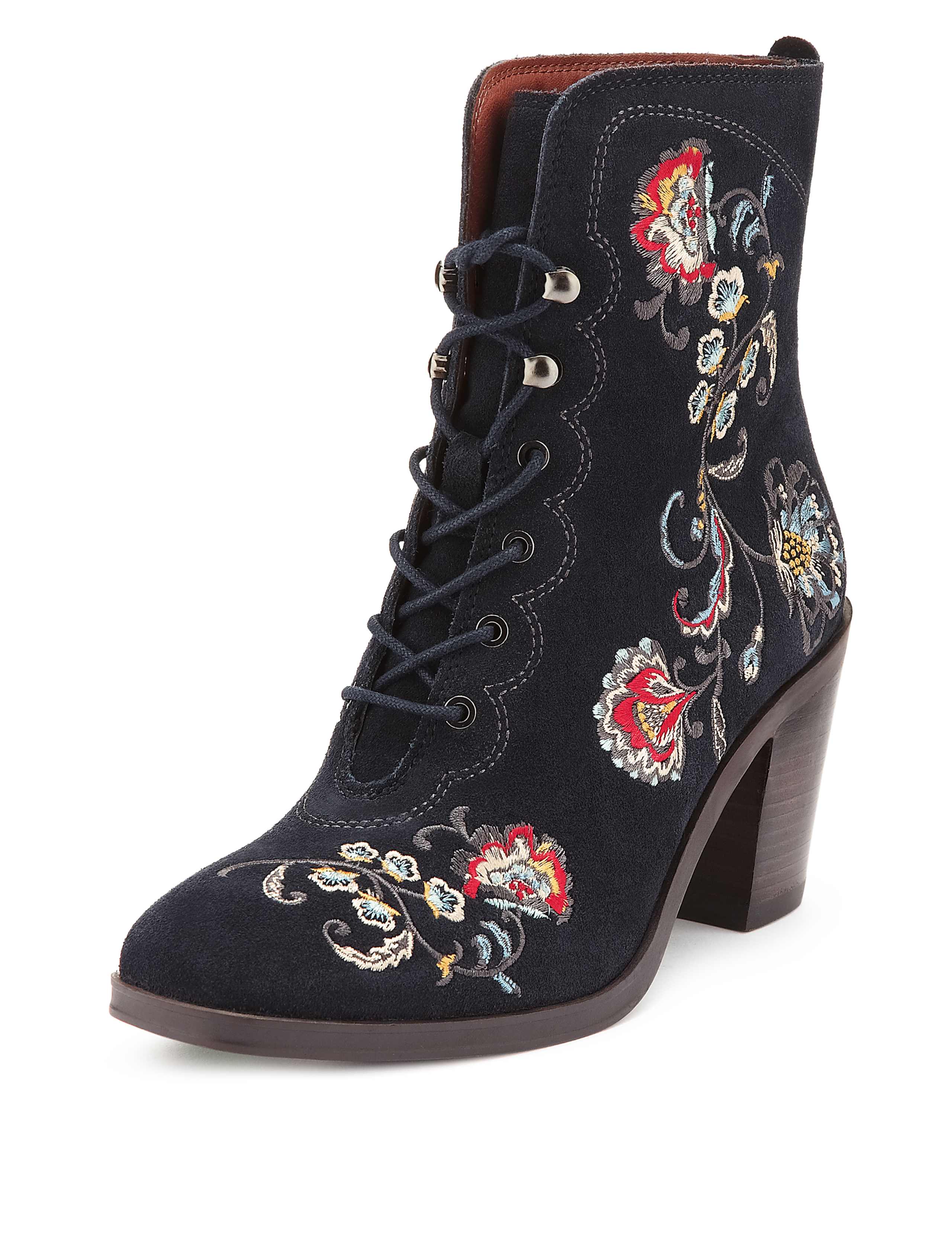 Stain Away™ Suede Floral Embroidered Ankle Boots with Insolia® 1 of 5