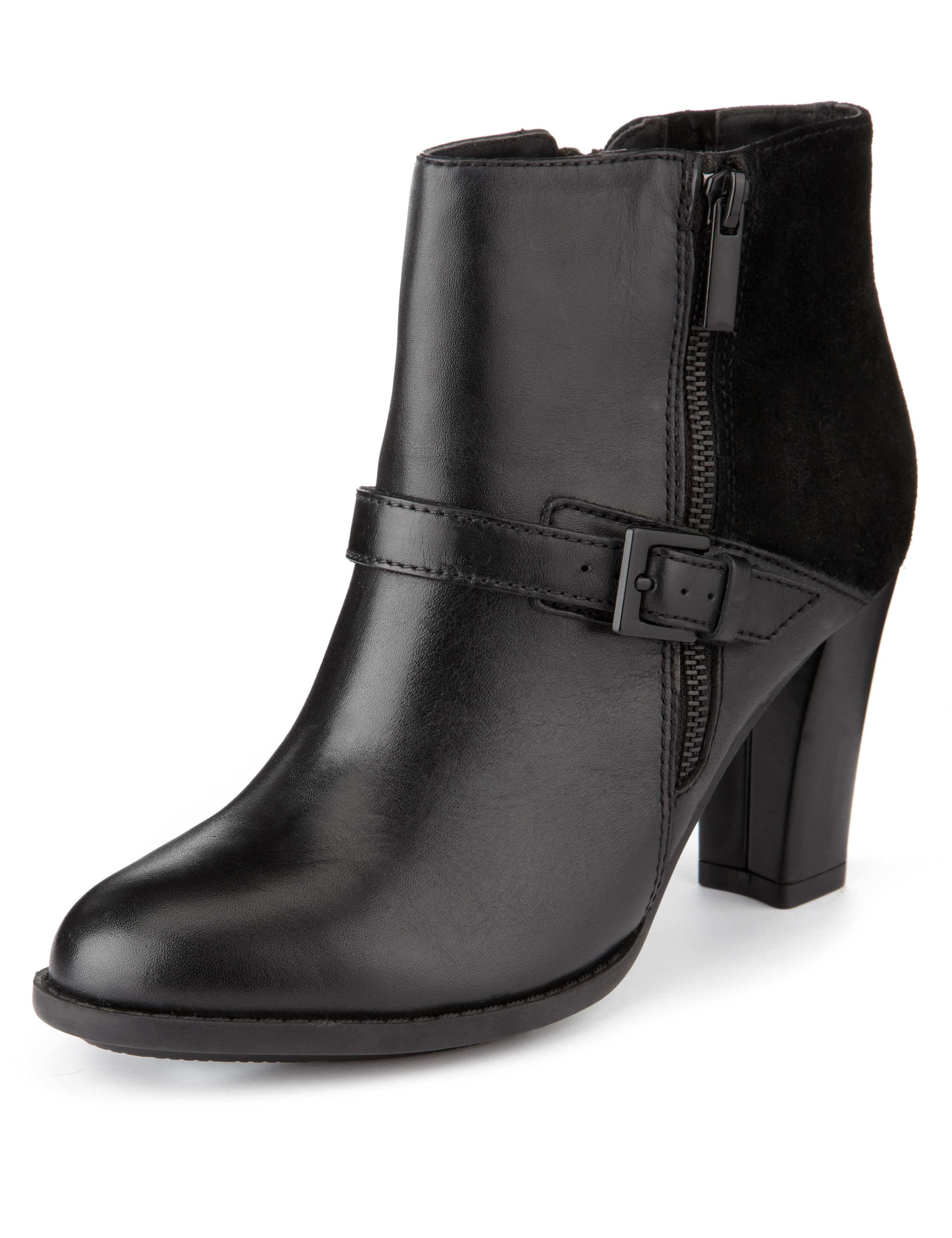 Leather Wide Fit Zipped & Buckle Boots 1 of 5