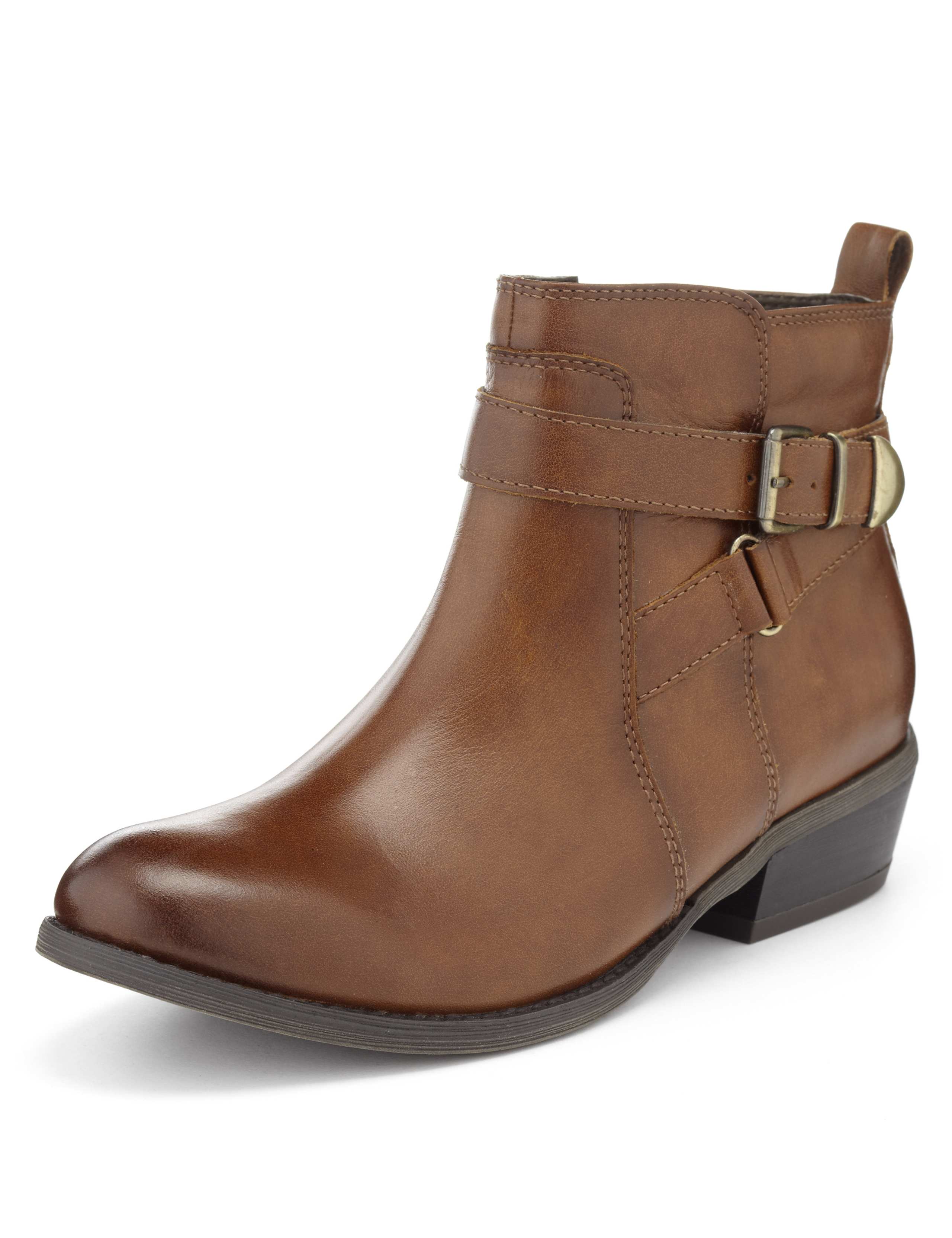 Leather Strap Wide Fit Ankle Boots 1 of 5
