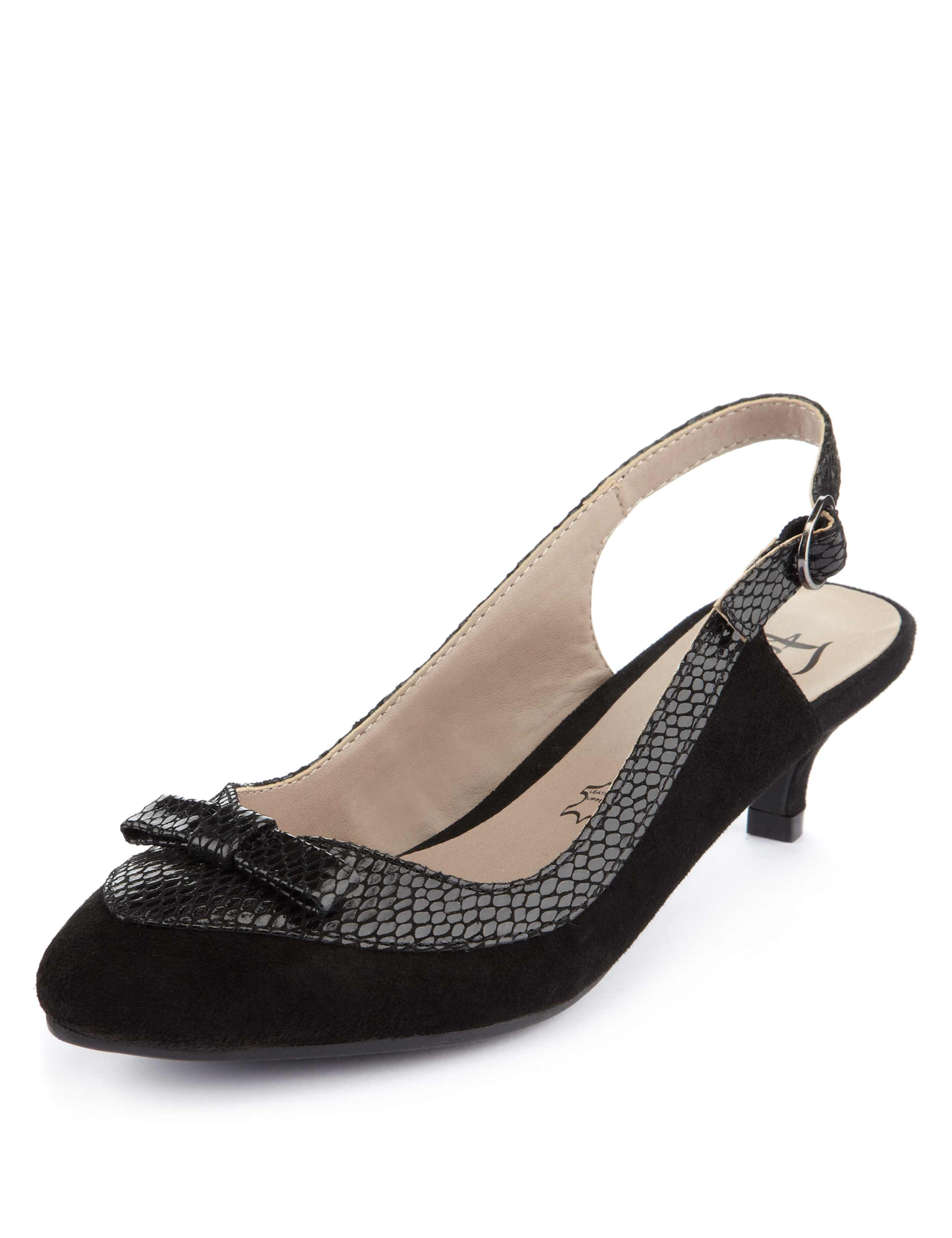 Suede Faux Snakeskin Bow Slingback Shoes 1 of 4