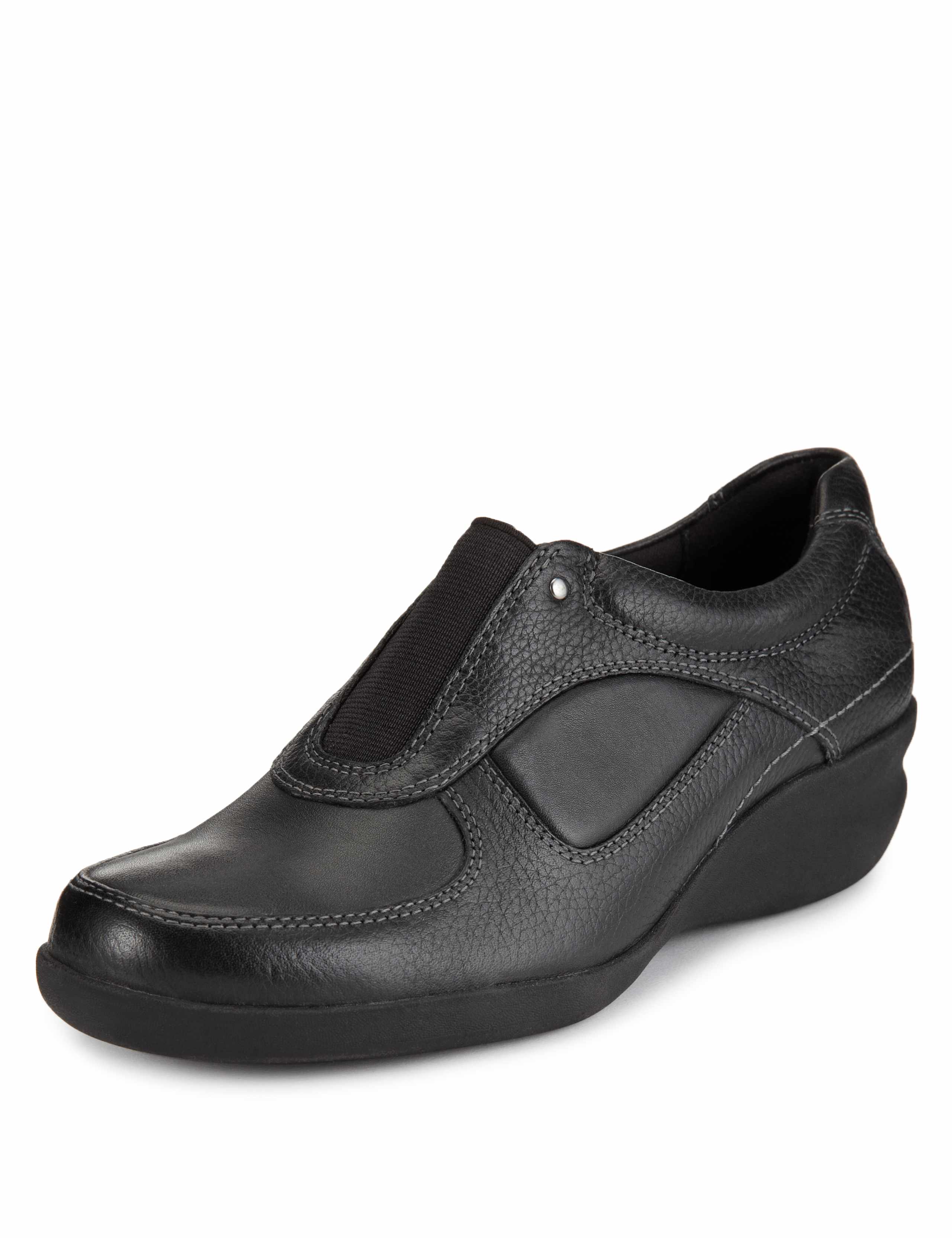 Leather Elasticated Panel Wide Fit Wedge Shoes 1 of 4