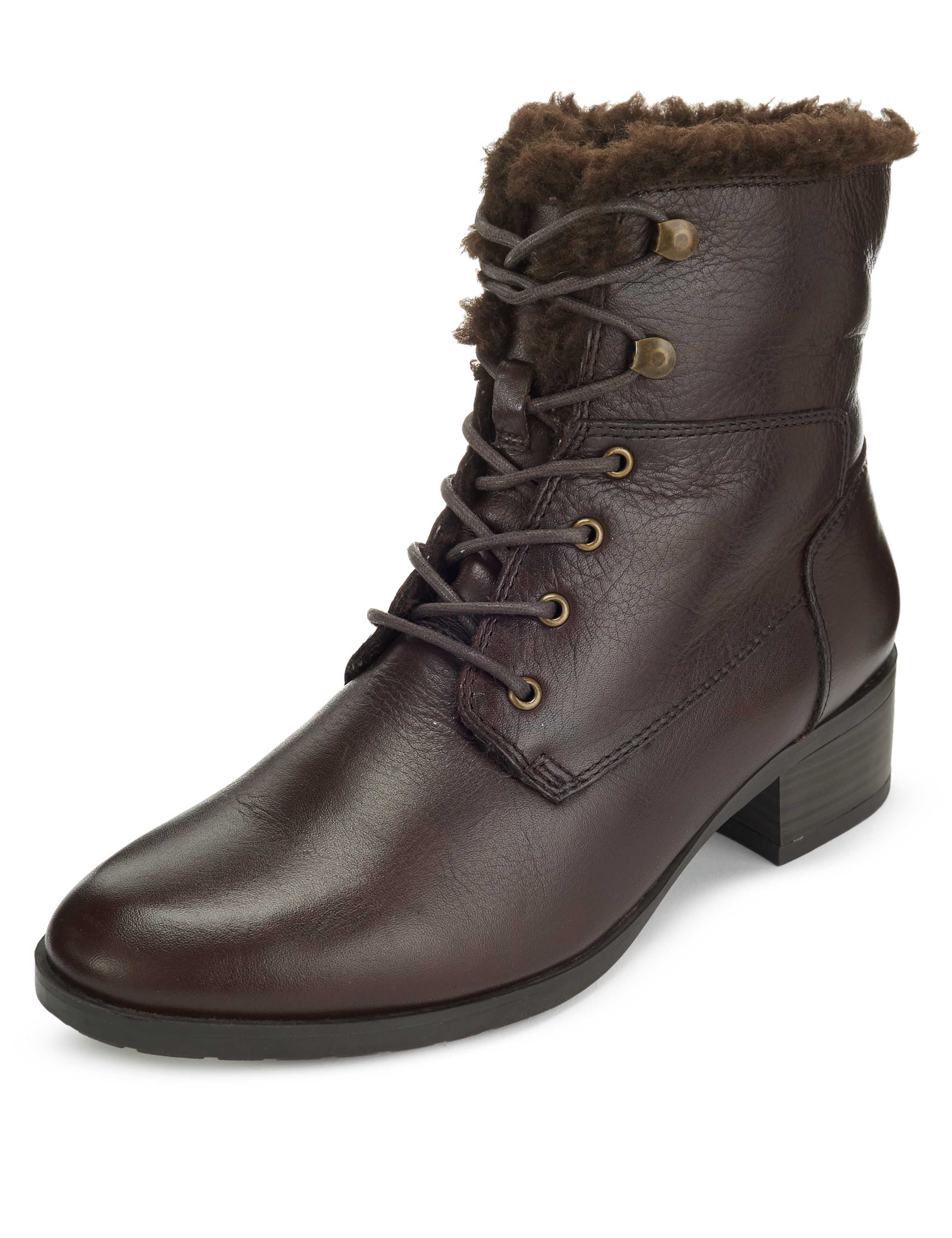 Wide Fit Leather Block Heel Ankle Boots 1 of 4