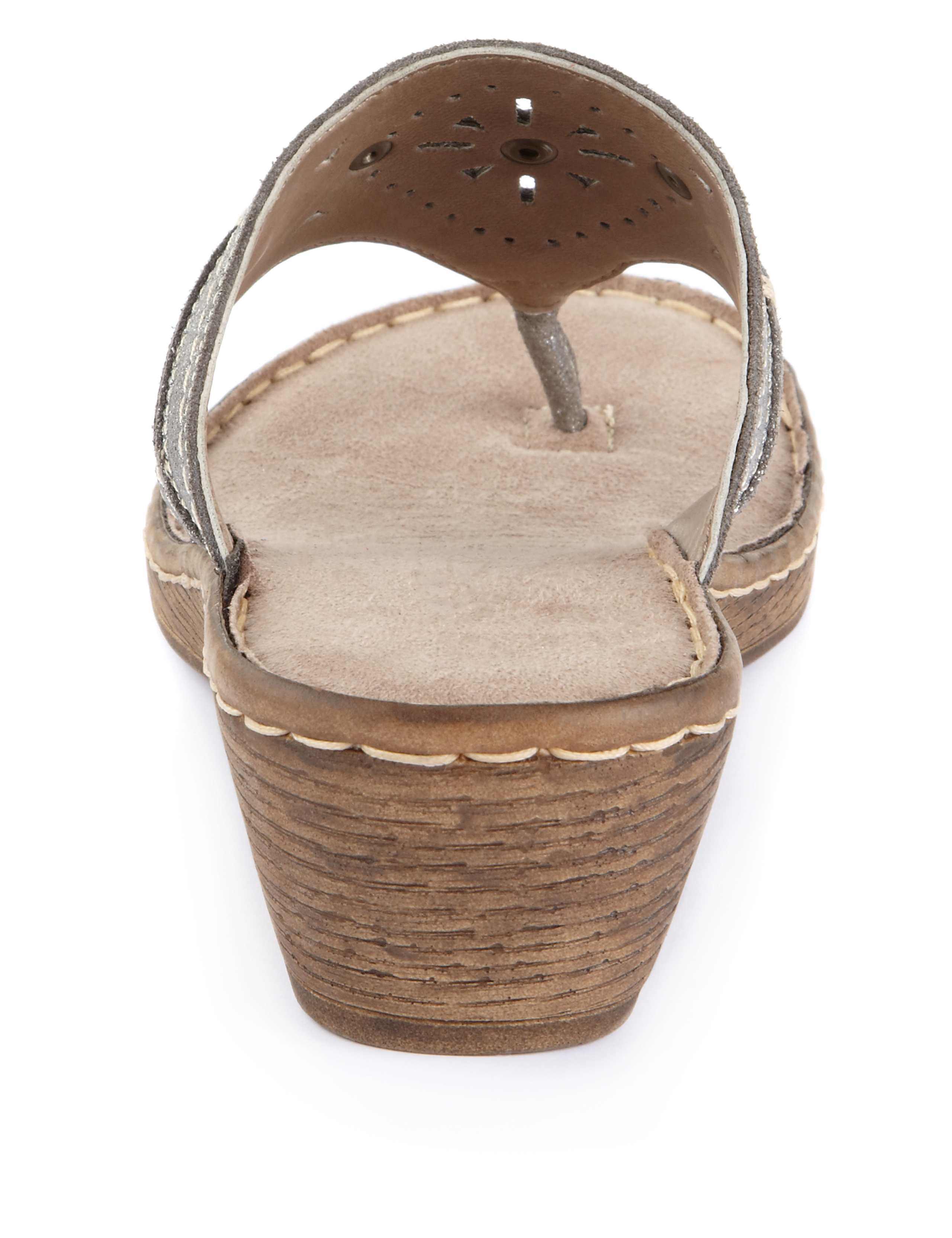 Leather Studded Toe Post Wide Fit Wedge Sandals 3 of 4