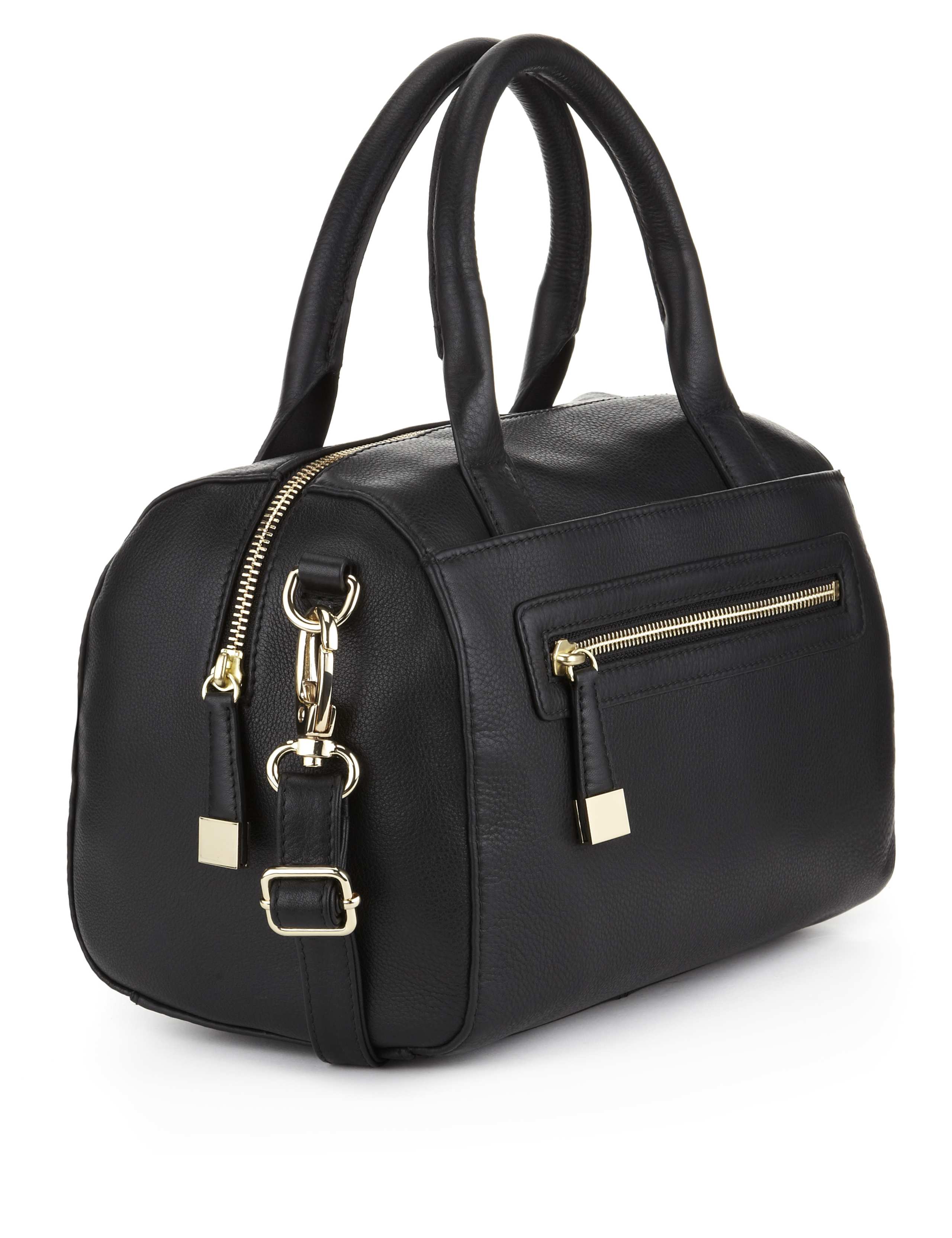 Leather Zip Front Bowler Bag 4 of 6