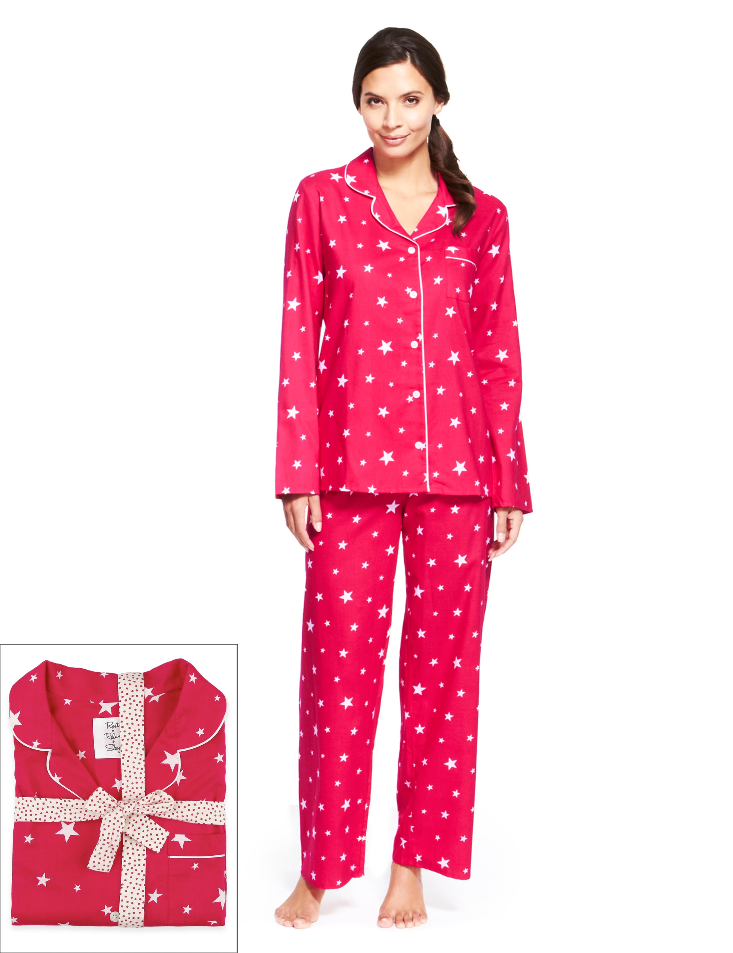 Pure Cotton Revere Collar Star Print Pyjamas 1 of 6