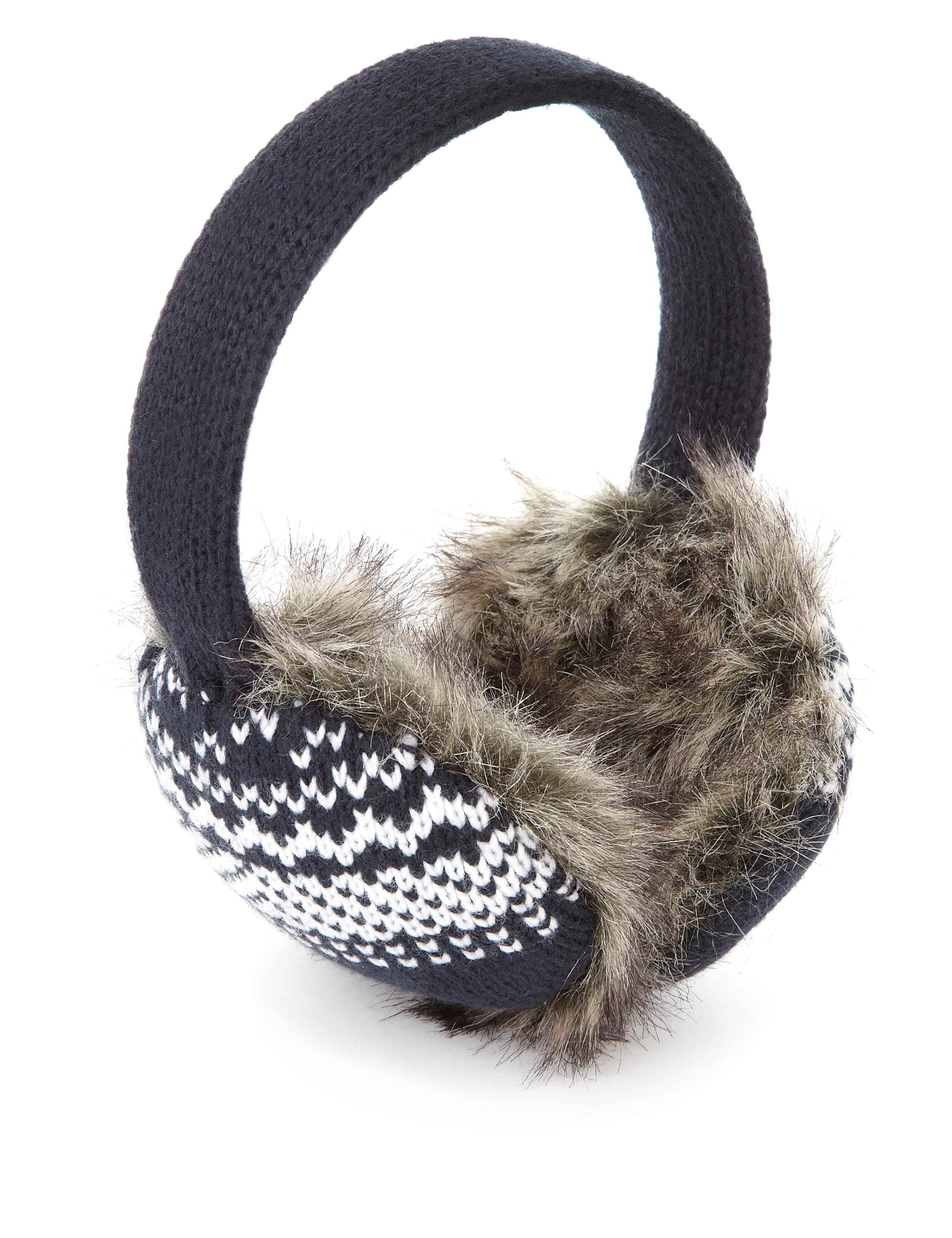 Faux Fur Fair Isle Knitted Ear Muffs 1 of 2