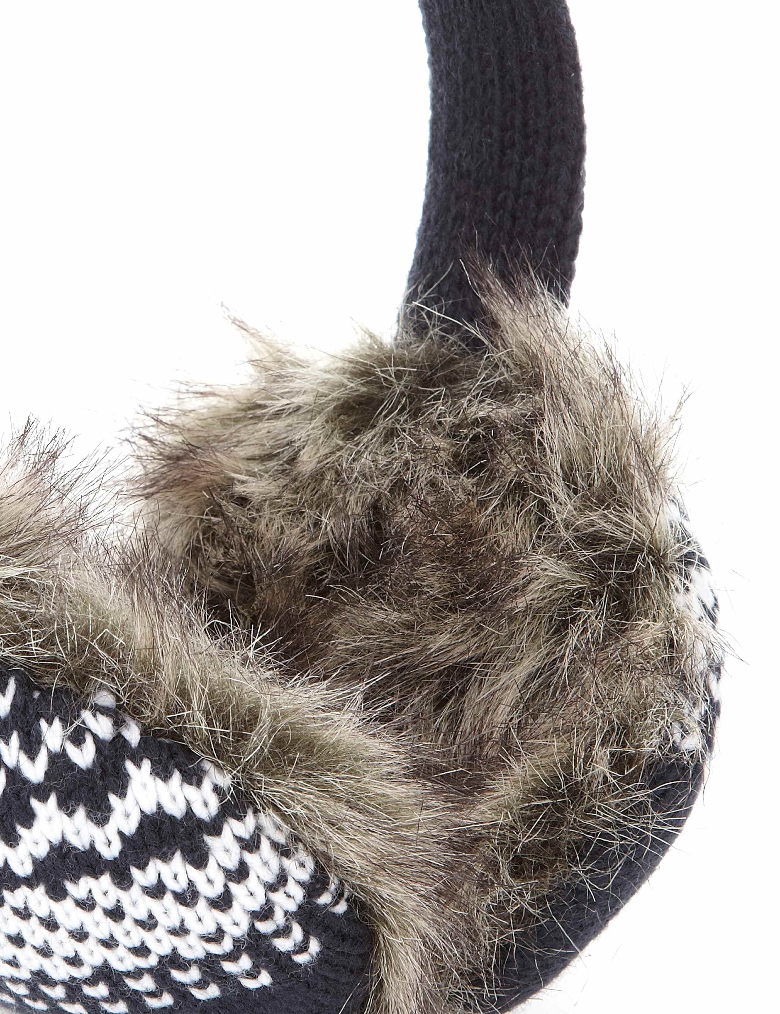 Faux Fur Fair Isle Knitted Ear Muffs 2 of 2