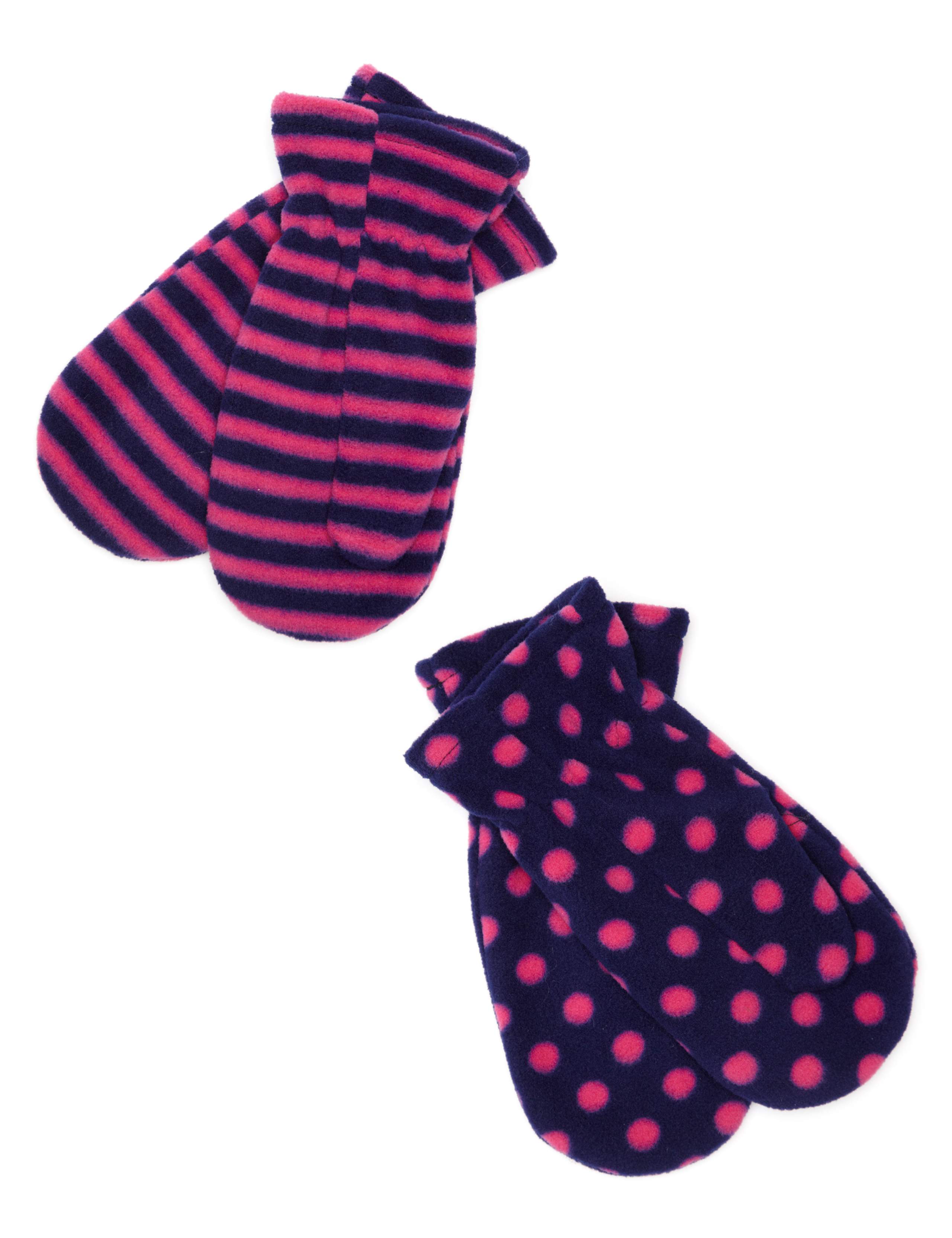 Kids' 2 Pack Fleece Striped & Spotted Mittens 1 of 2