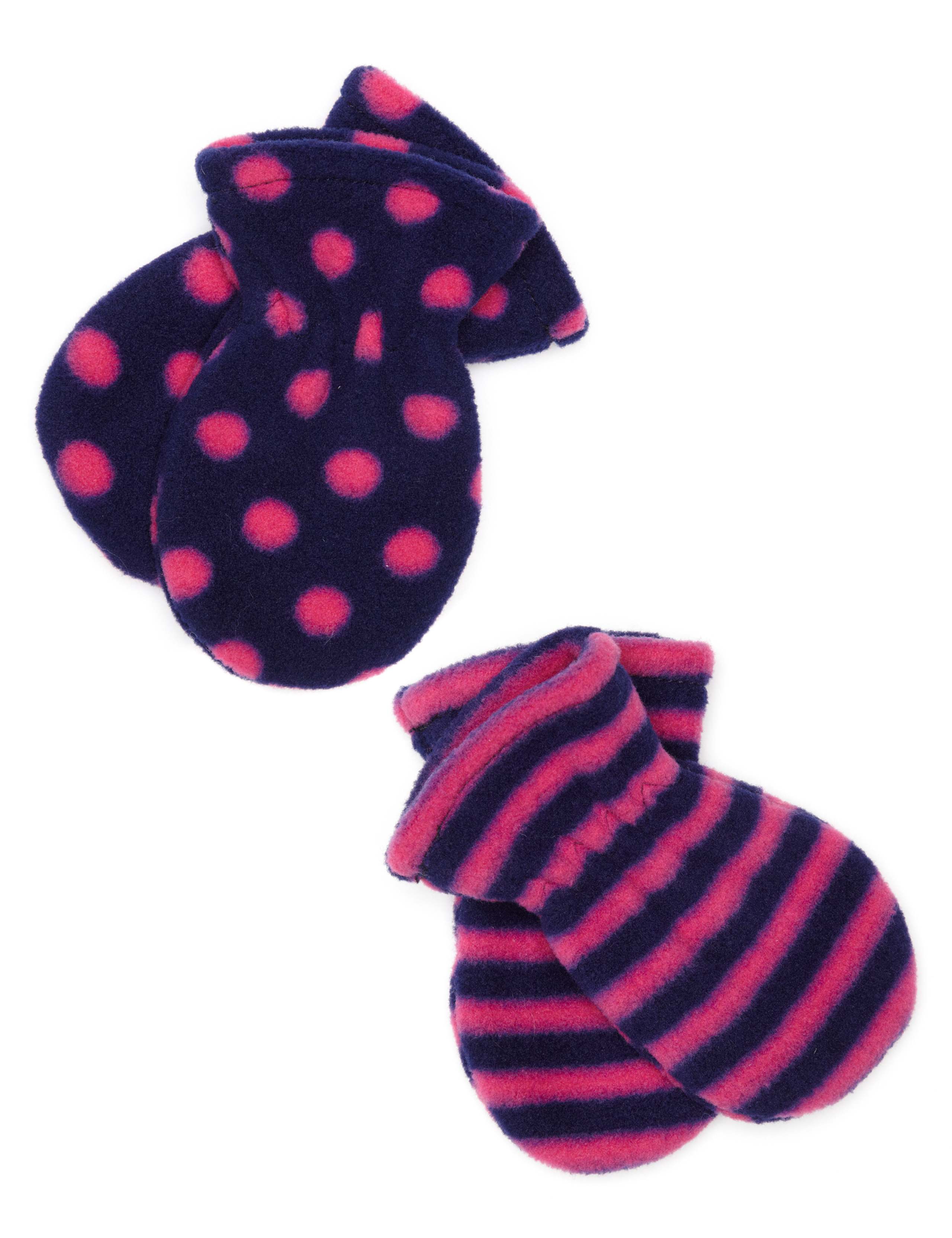 Kids' 2 Pack Fleece Striped & Spotted Mittens 2 of 2