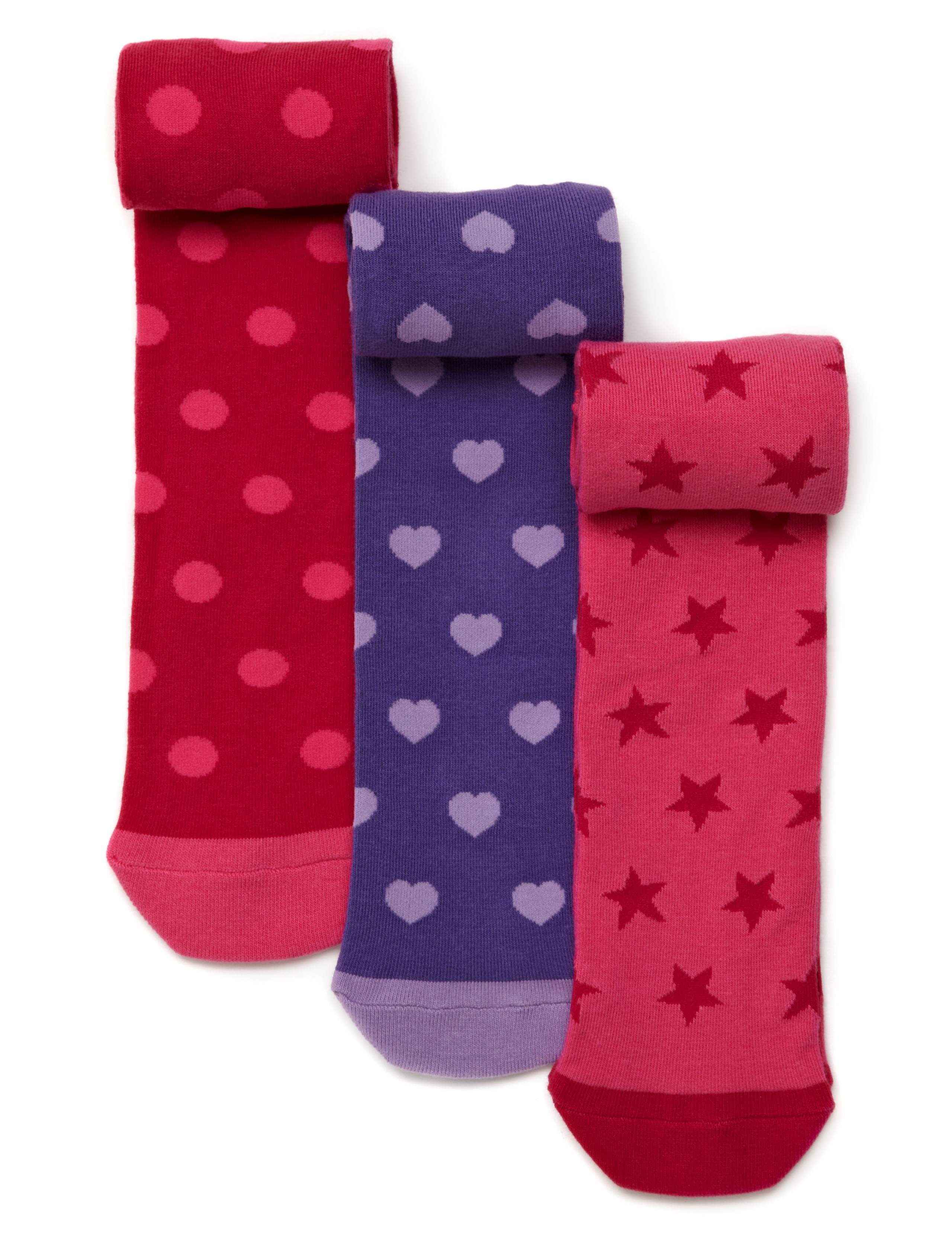 3 Pairs of Spotted, Heart & Star Print Tights 1 of 1