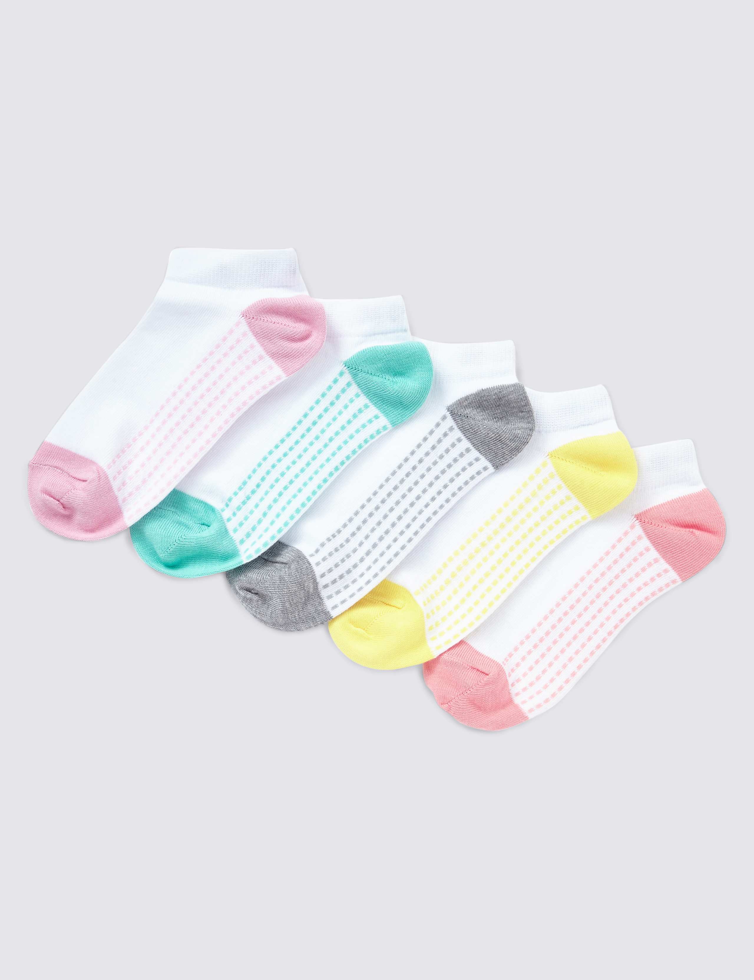 5 Pairs of Cotton Rich Freshfeet™ Spotted Trainer Liner™ Socks (5-14 Years) 1 of 1