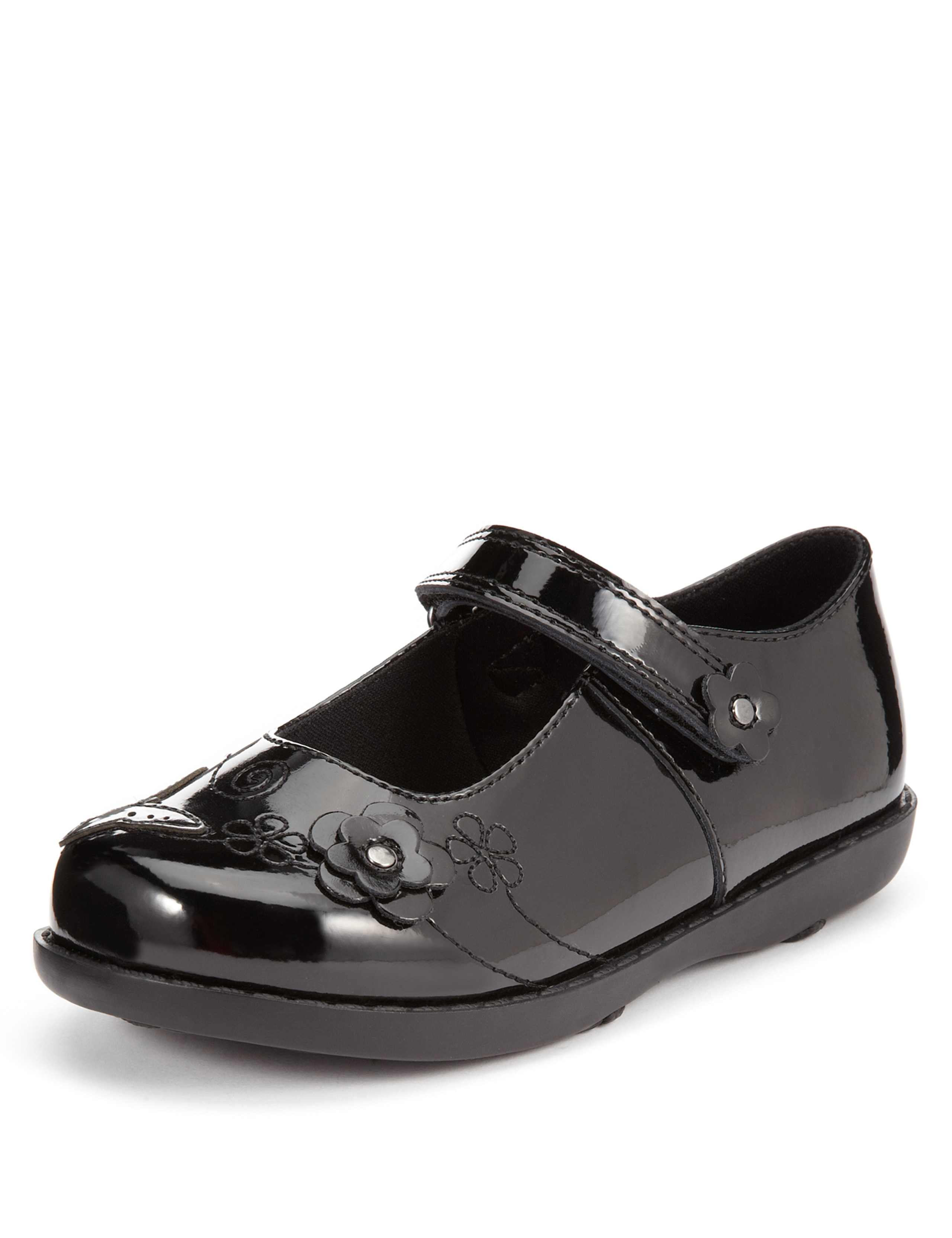 Freshfeet™ Leather Floral Appliqué Stud School Shoes with Silver Technology (Younger Girls) 1 of 4