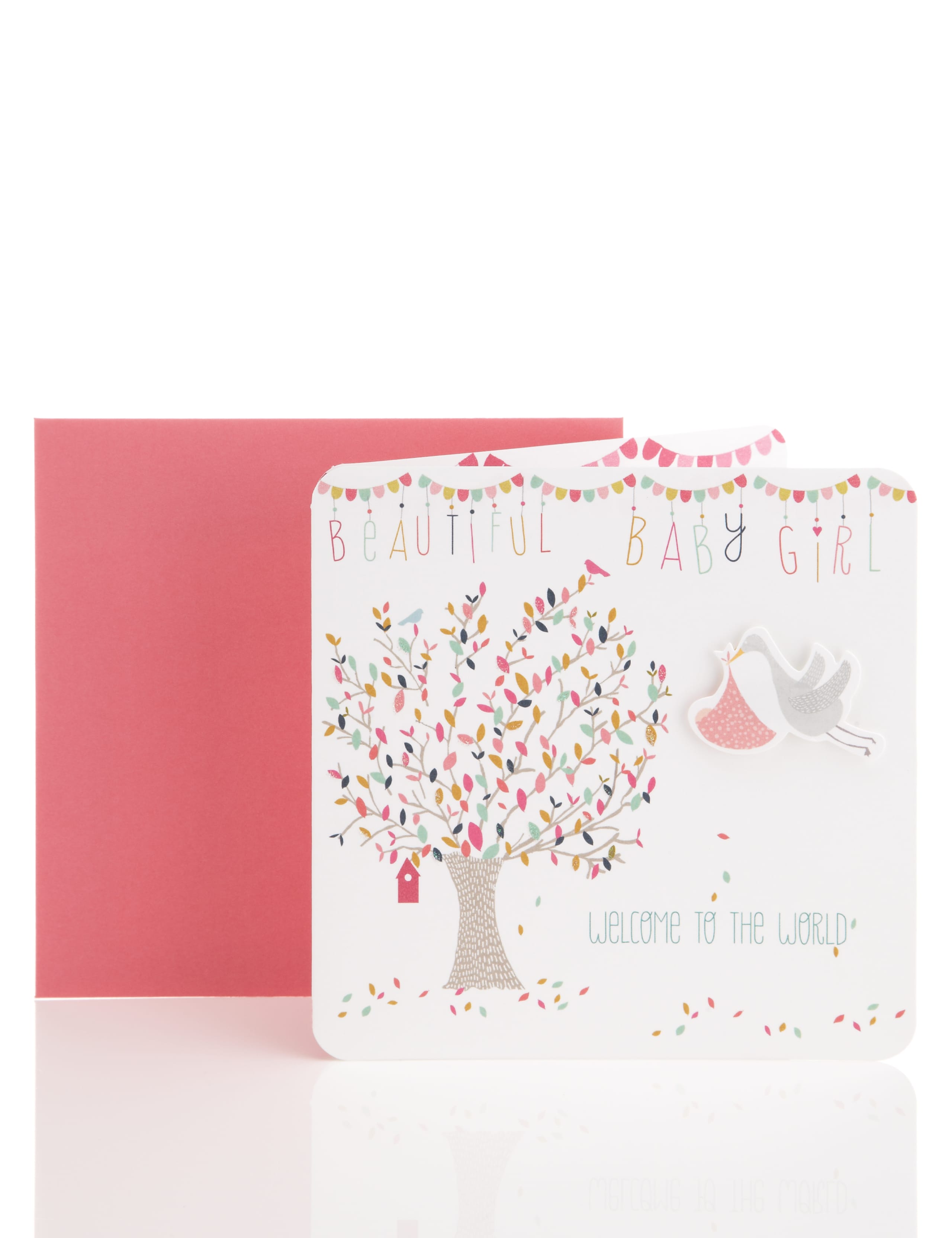 Flying Stork Baby Girl Greetings Card 1 of 2
