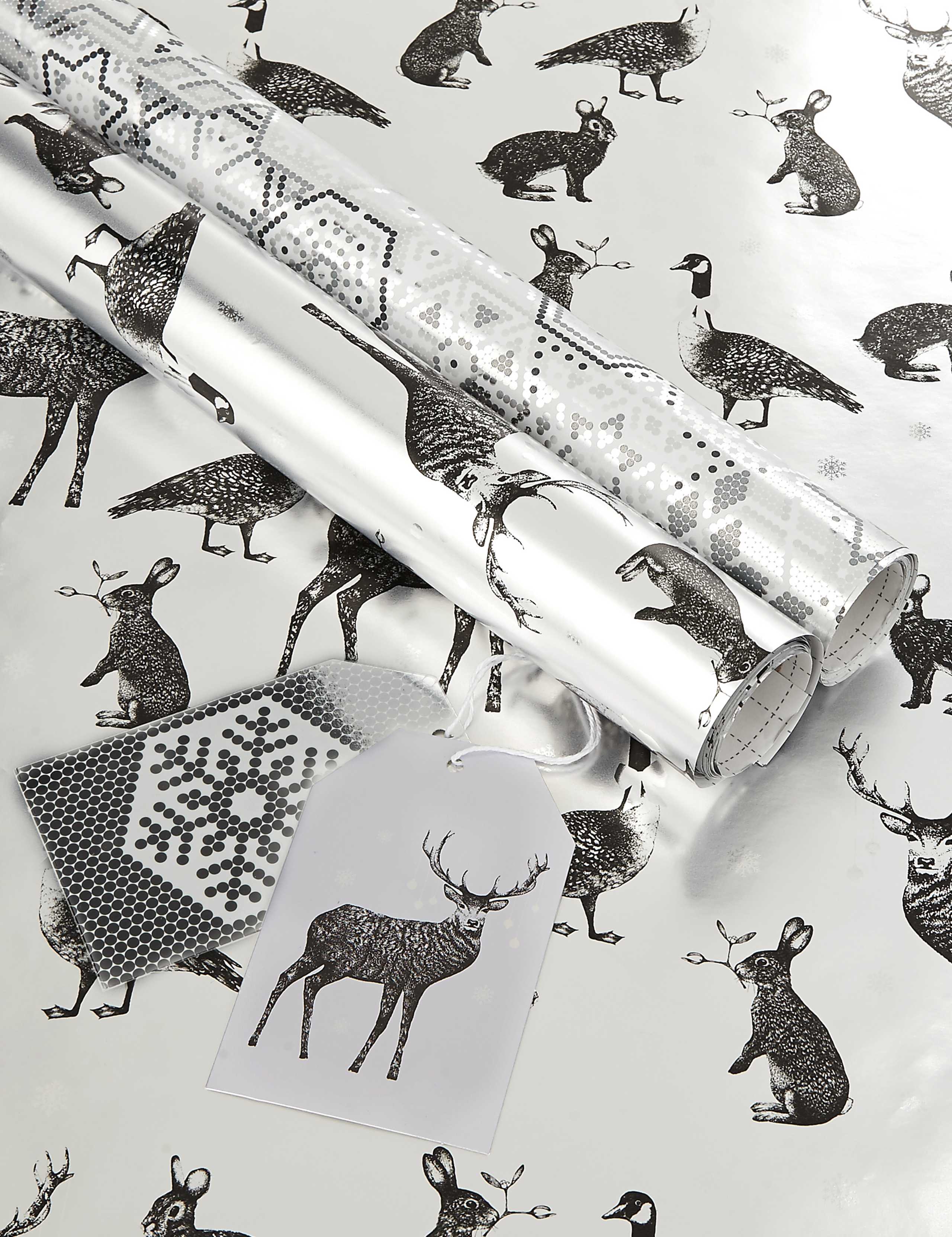 Illustrated Christmas Animals and Contemporary Snowflakes Wrapping Paper Bundle 1 of 5