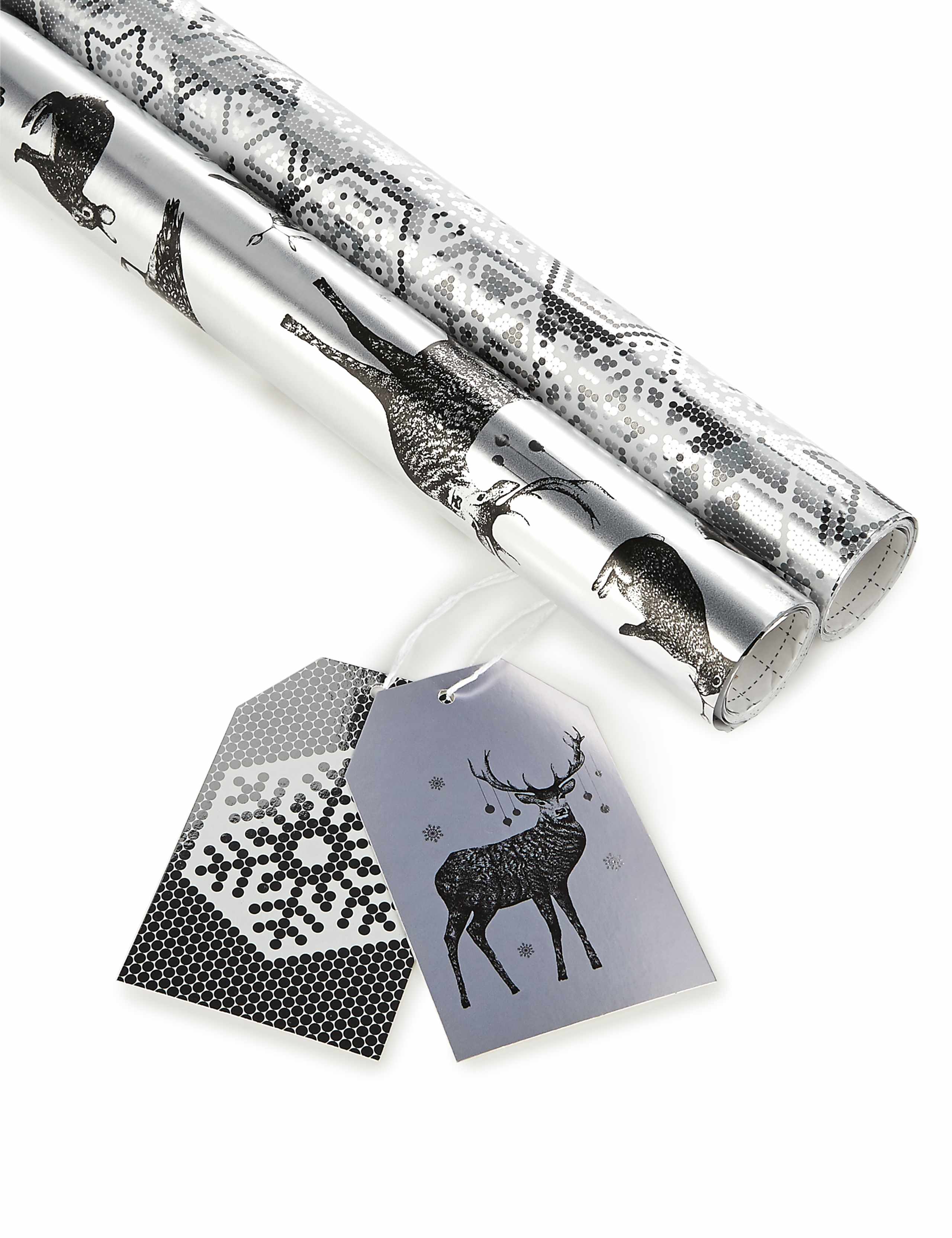 Illustrated Christmas Animals and Contemporary Snowflakes Wrapping Paper Bundle 4 of 5