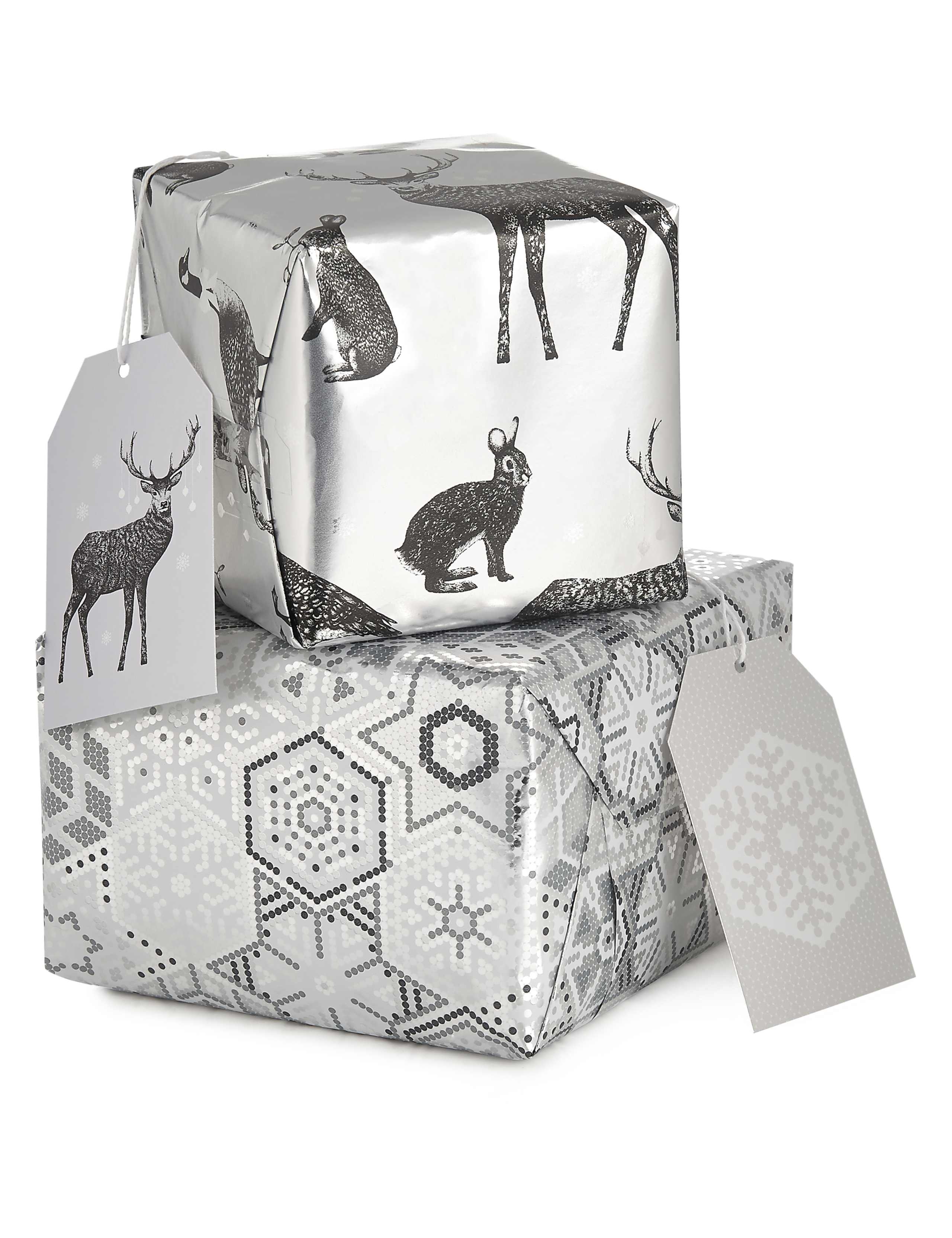 Illustrated Christmas Animals and Contemporary Snowflakes Wrapping Paper Bundle 5 of 5