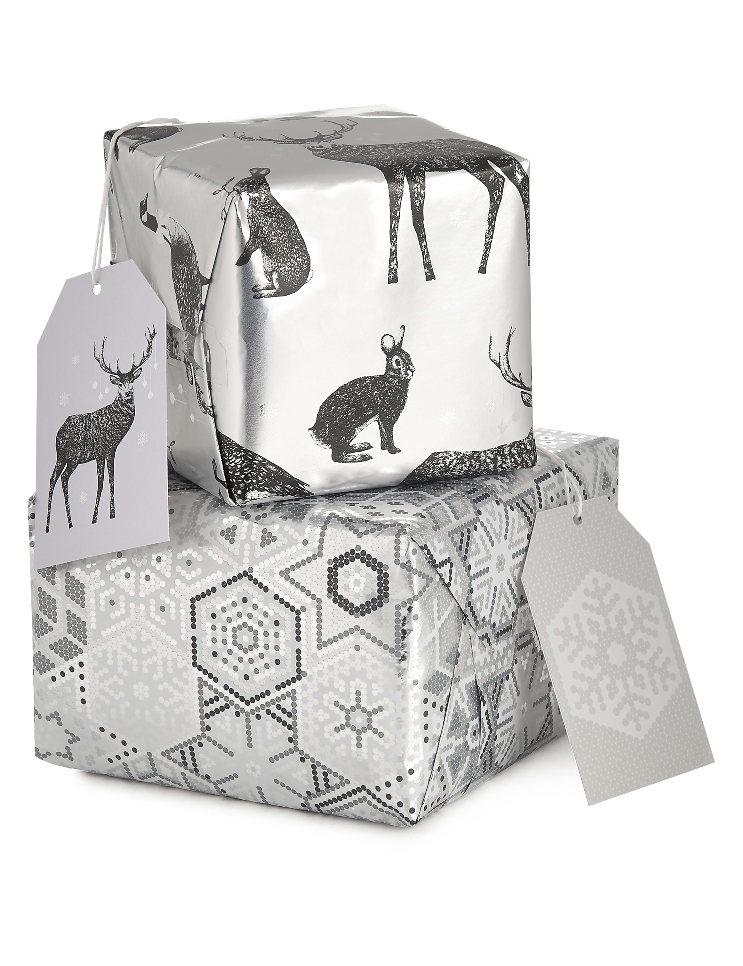 Illustrated Christmas Animals and Contemporary Snowflakes Wrapping Paper Bundle 2 of 5