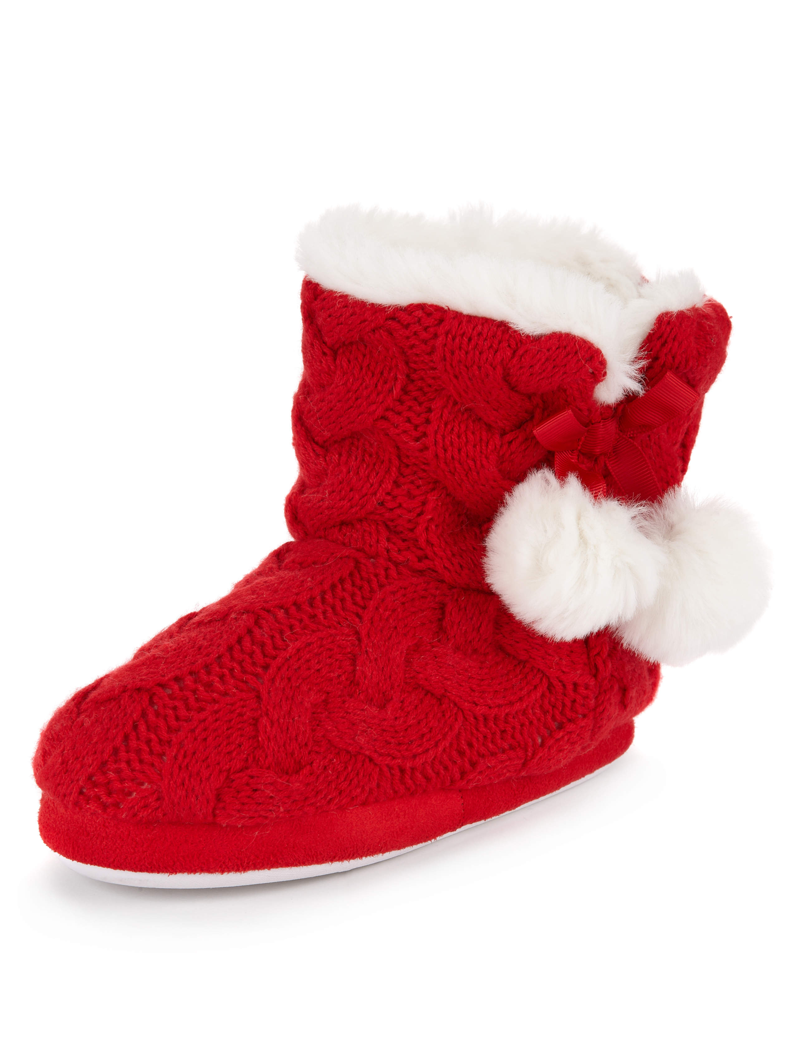 Cable Knit Pom-Pom Boot Slippers 1 of 5