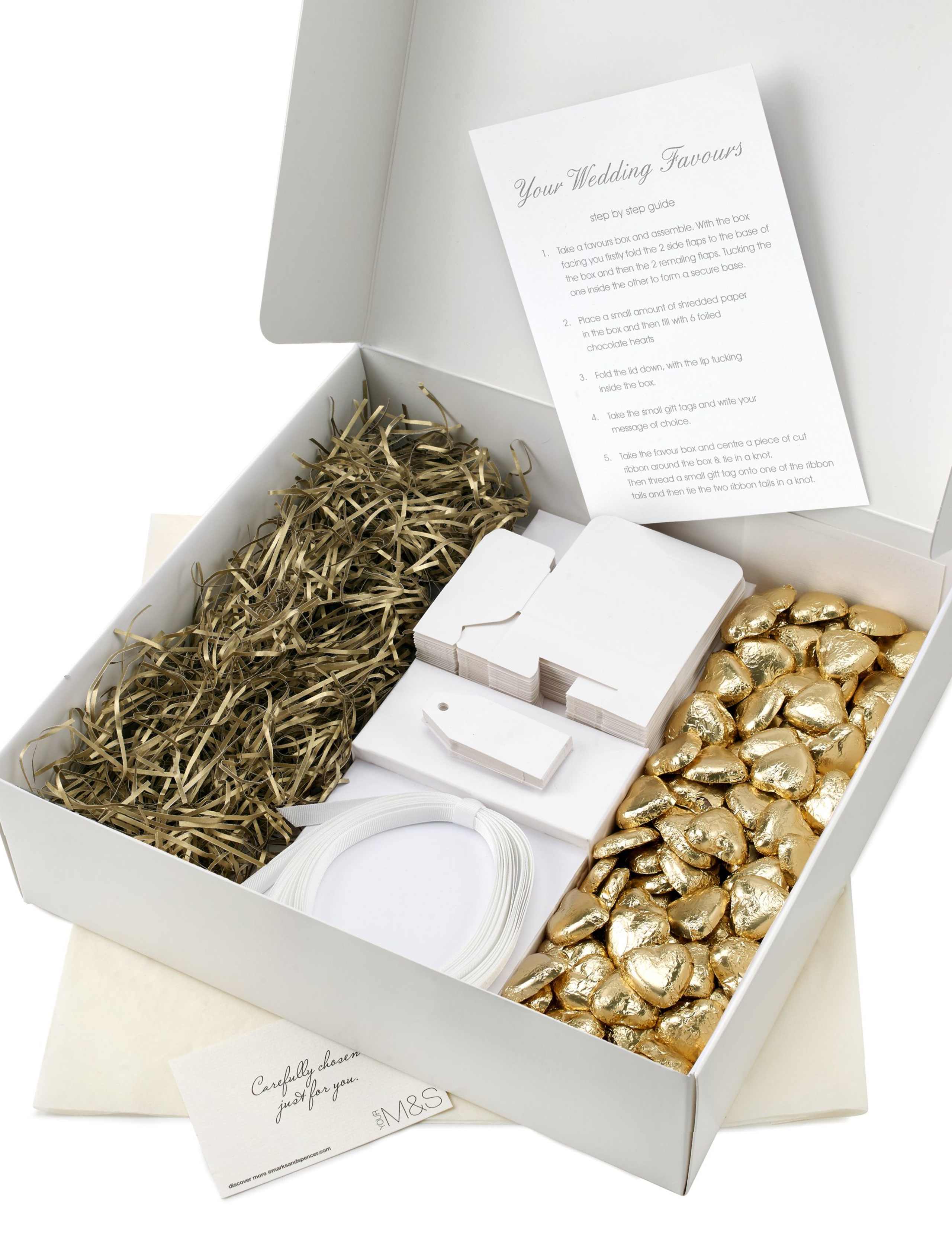 Gold Milk Chocolate Heart Wedding Favours in a White Box with White Ribbon - Pack of 25 2 of 6
