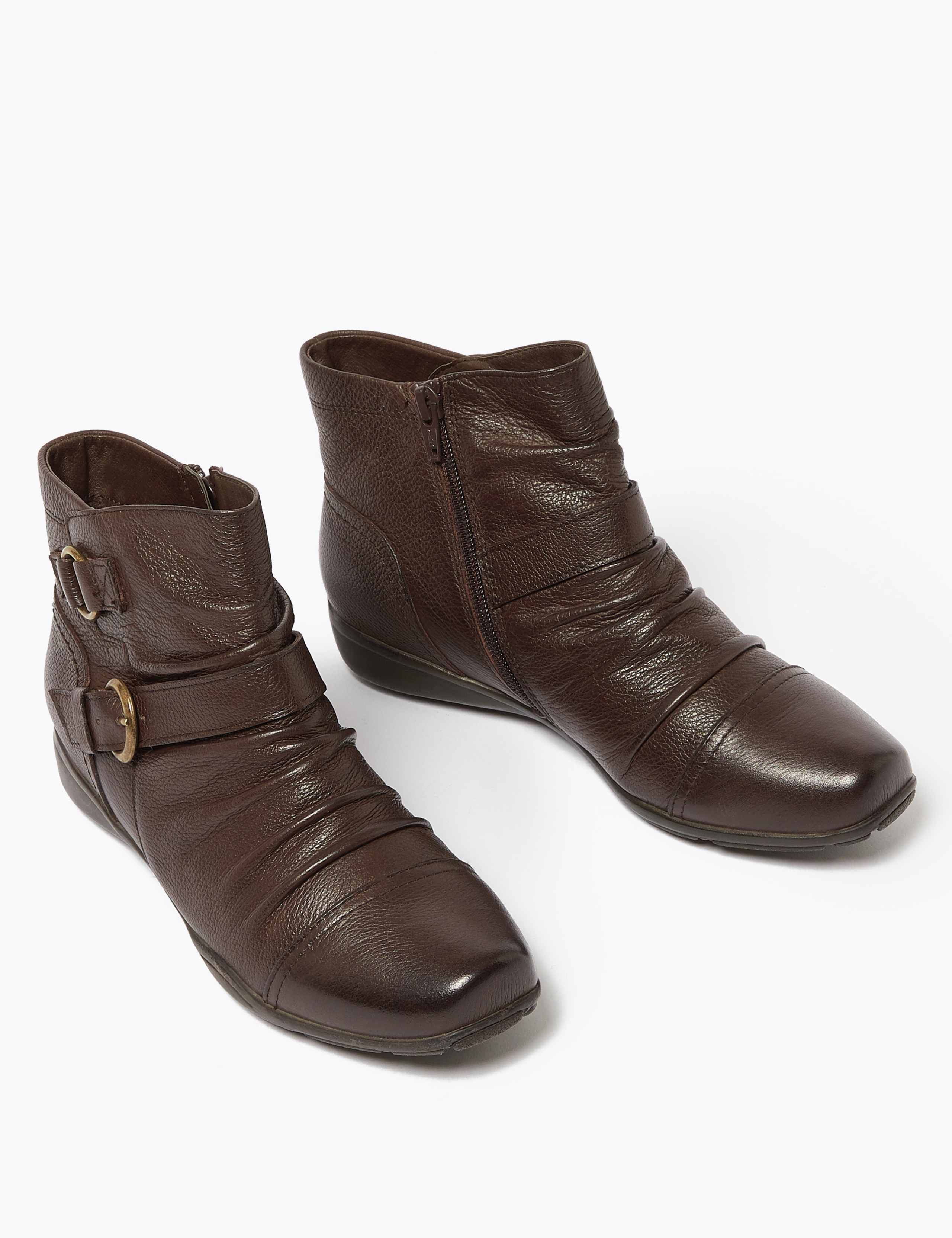 Leather Ruched Ankle Boots 2 of 3