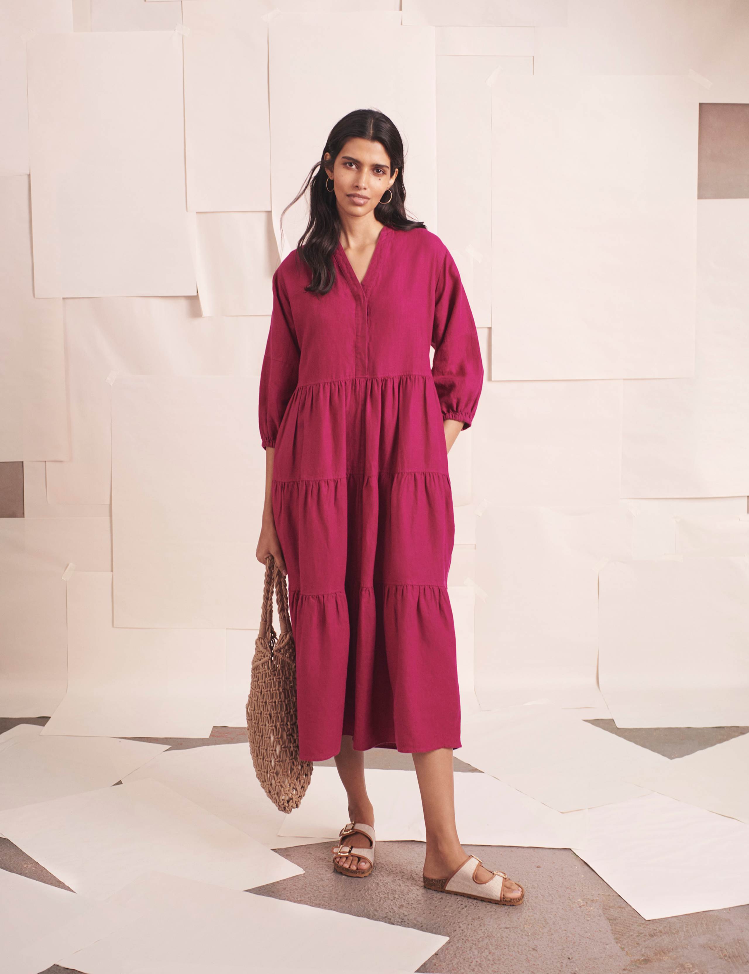 Irish Linen V-Neck Midaxi Tiered Dress 3 of 8