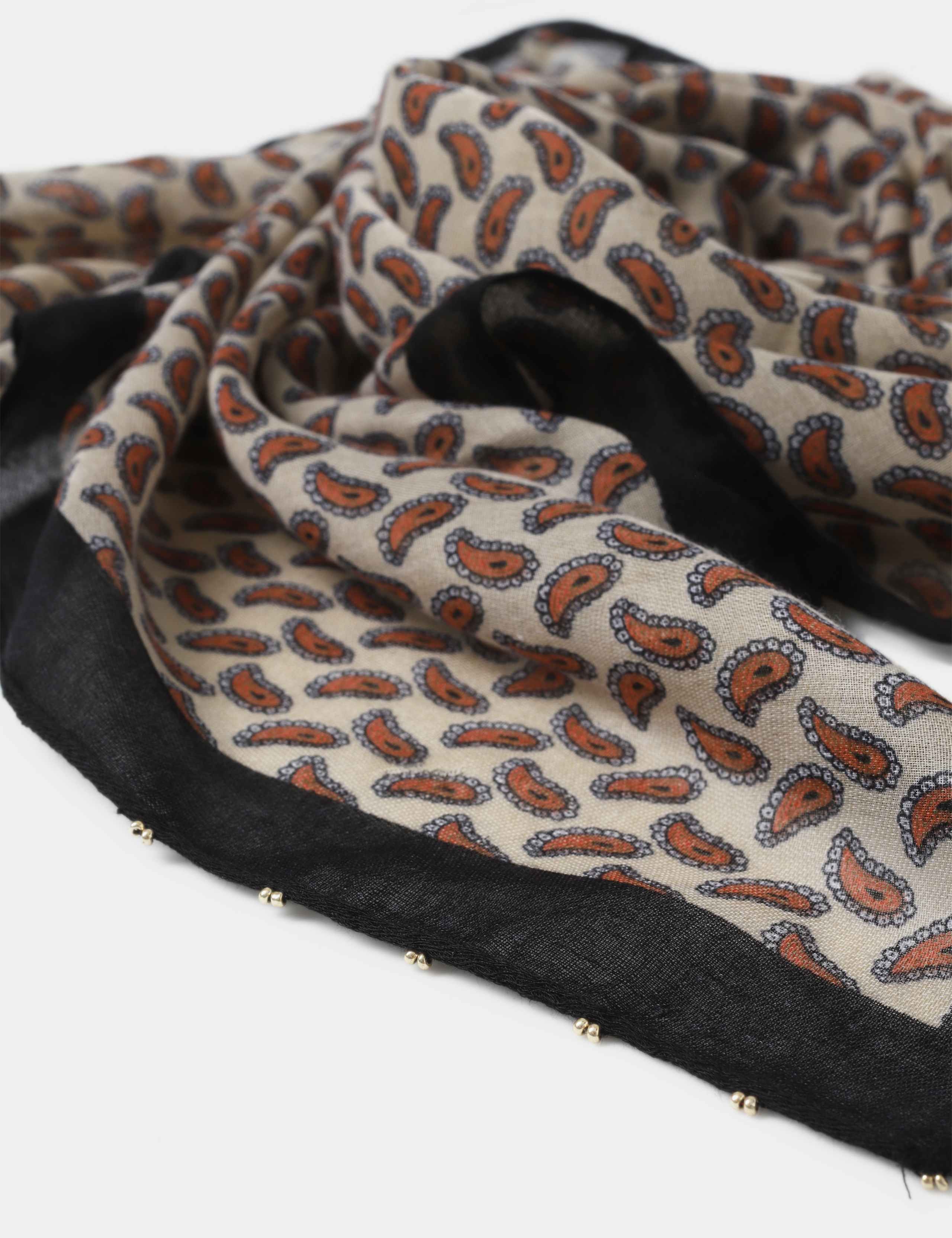 Orange and Beige Paisley Scarf 3 of 3