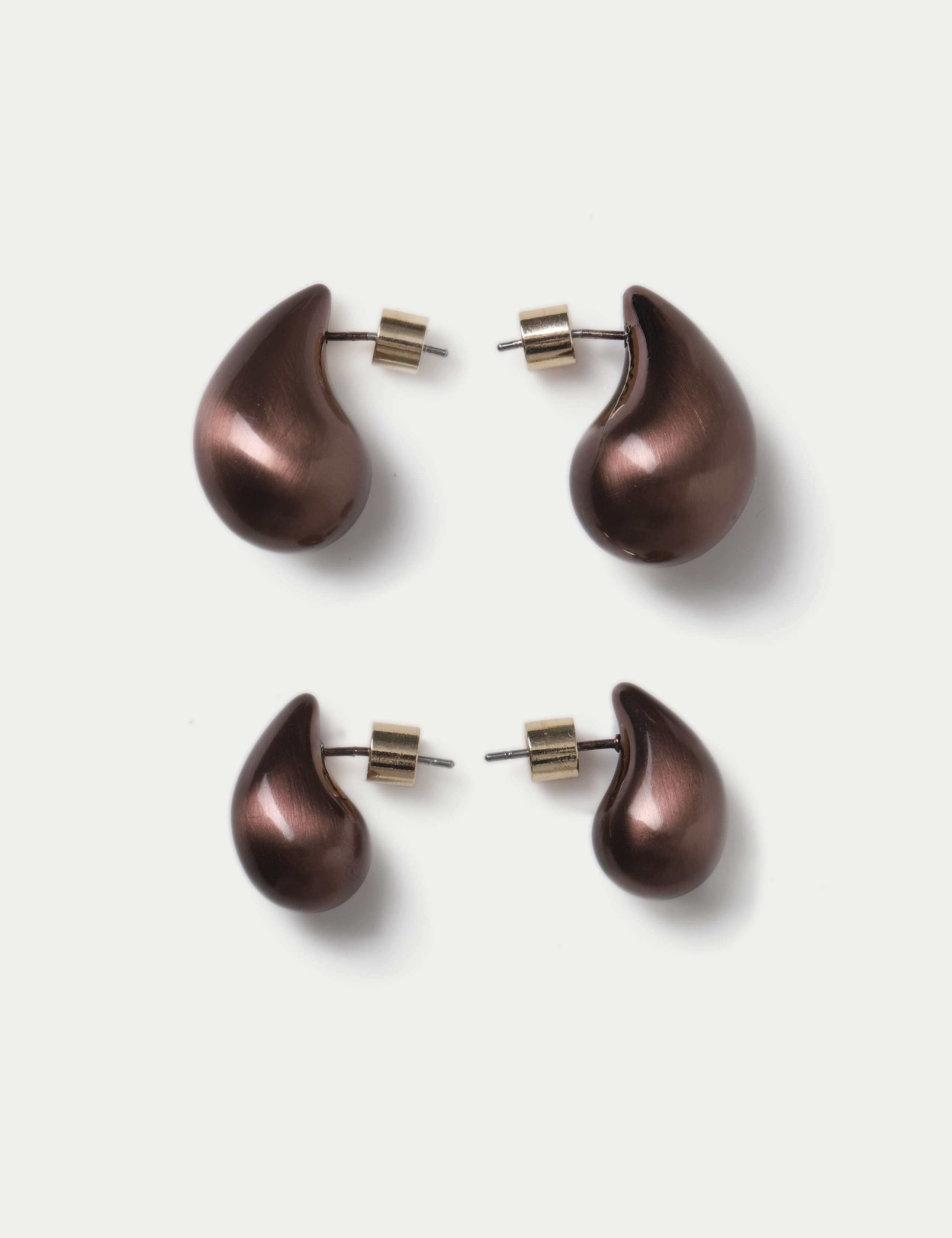 2pk Brushed Tear Drop Stud Earrings 2 of 3