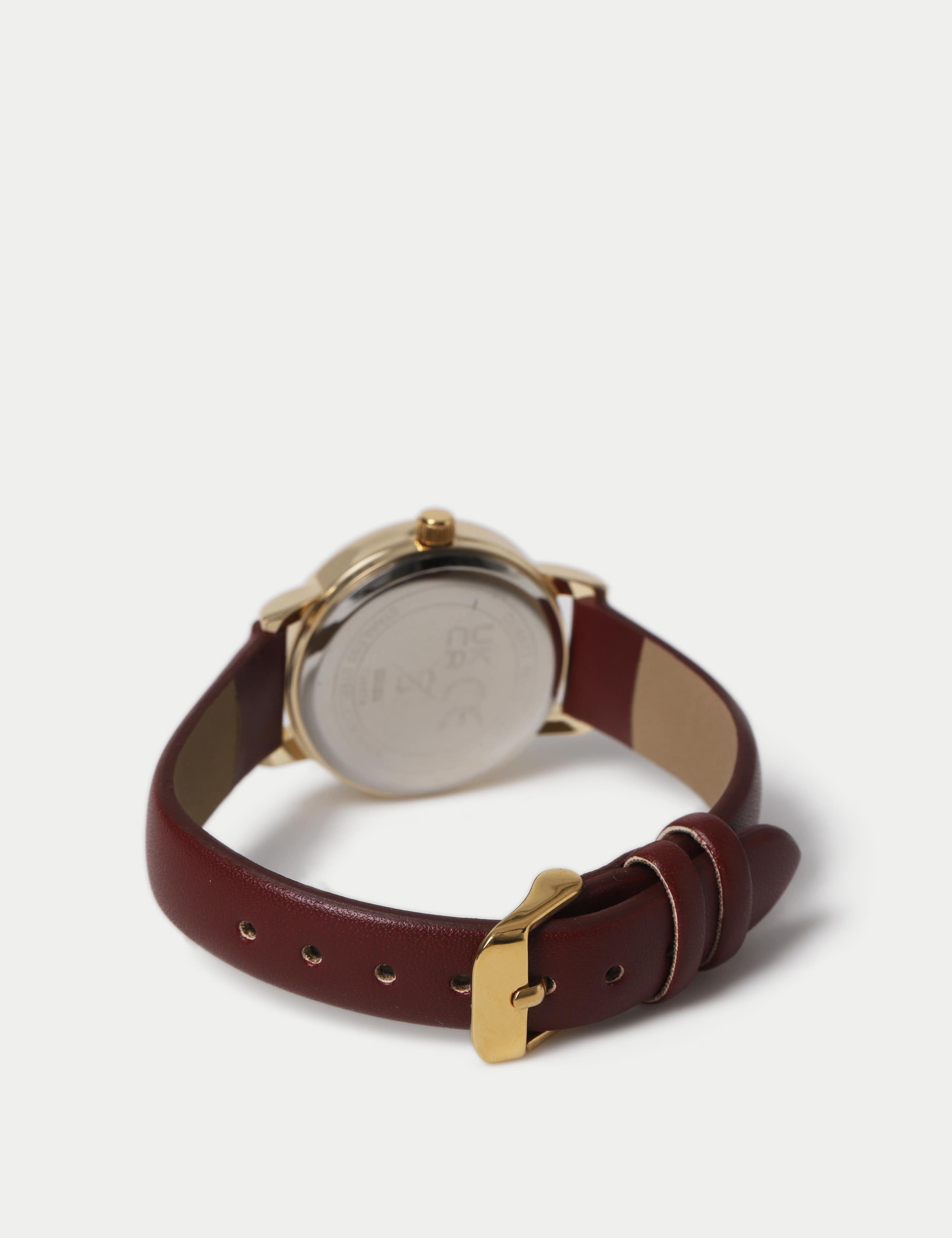 Burgundy Minimalist Faux Leather Strap Watch 3 of 3