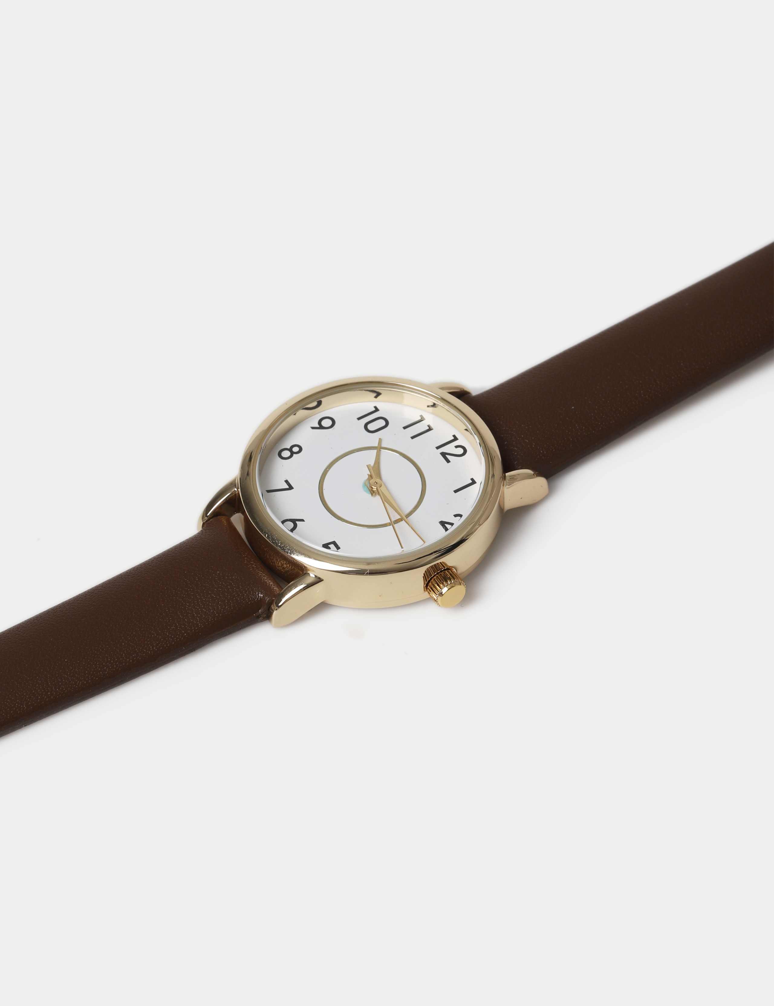 Chocolate Minimalist Faux Leather Strap Watch 2 of 3
