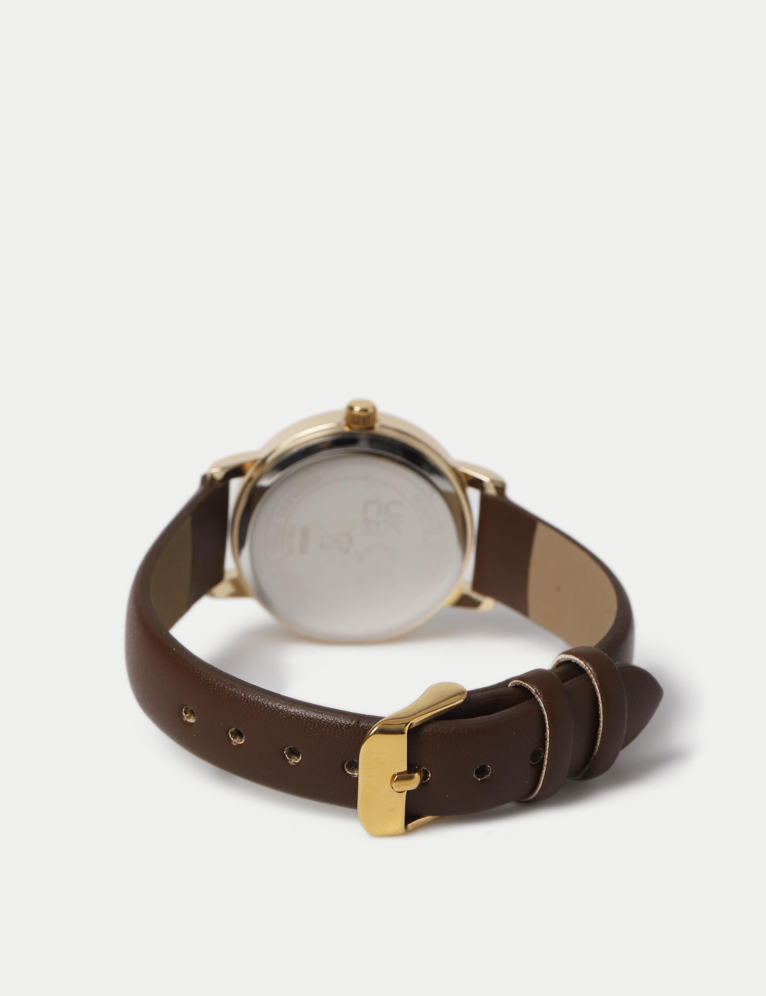 Chocolate Minimalist Faux Leather Strap Watch 3 of 3