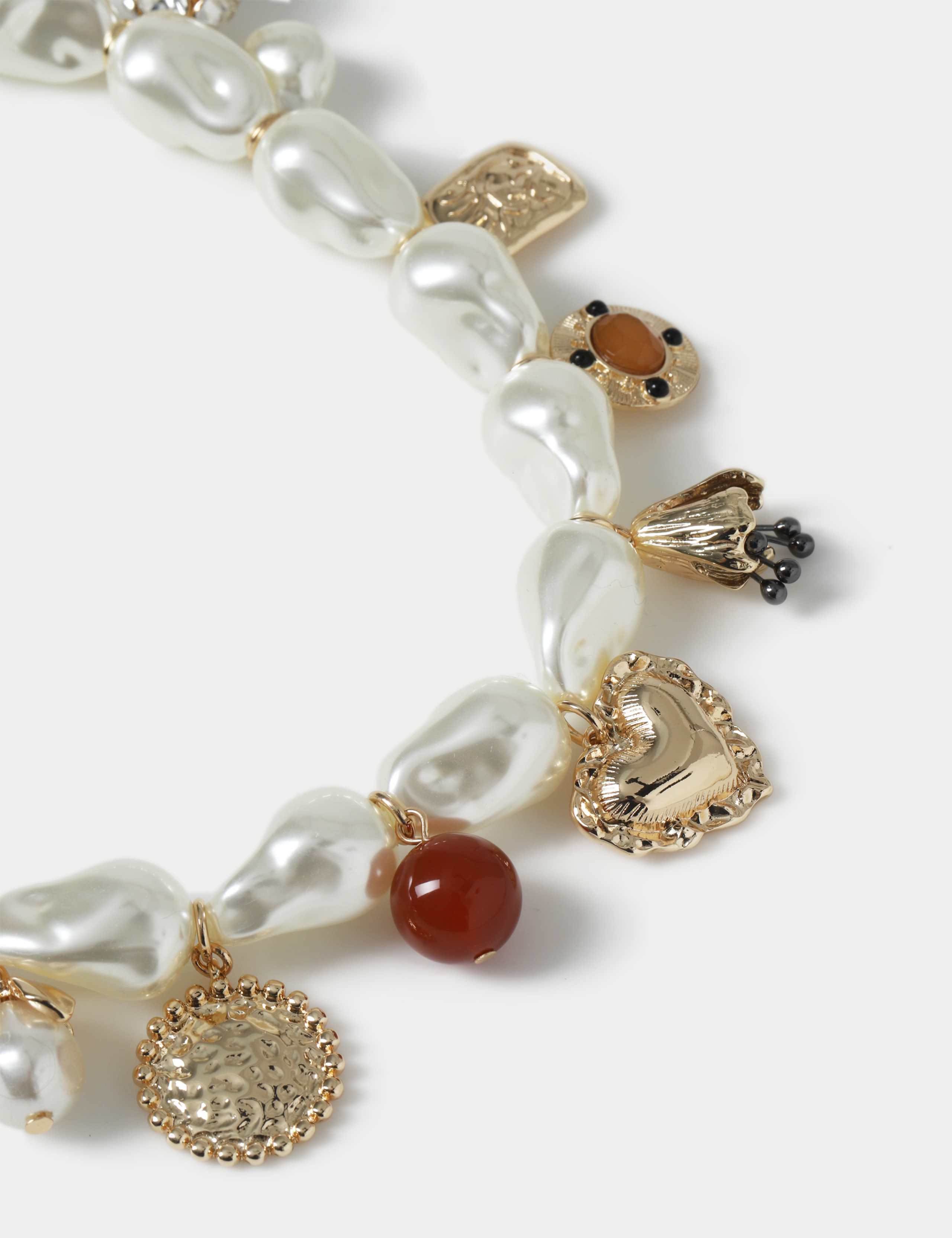 Pearl Effect Charm Statement Necklace 2 of 2