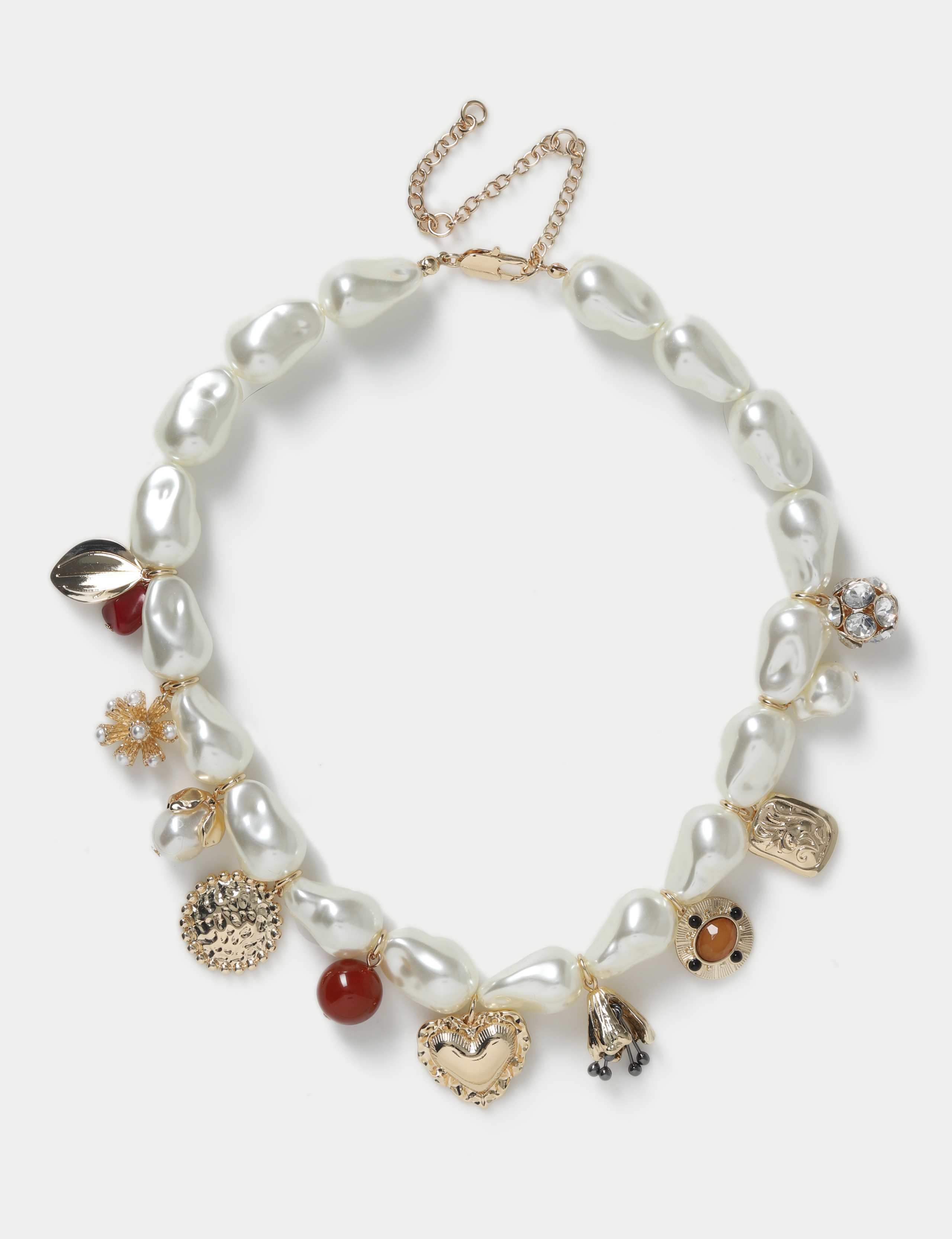 Pearl Effect Charm Statement Necklace 1 of 2