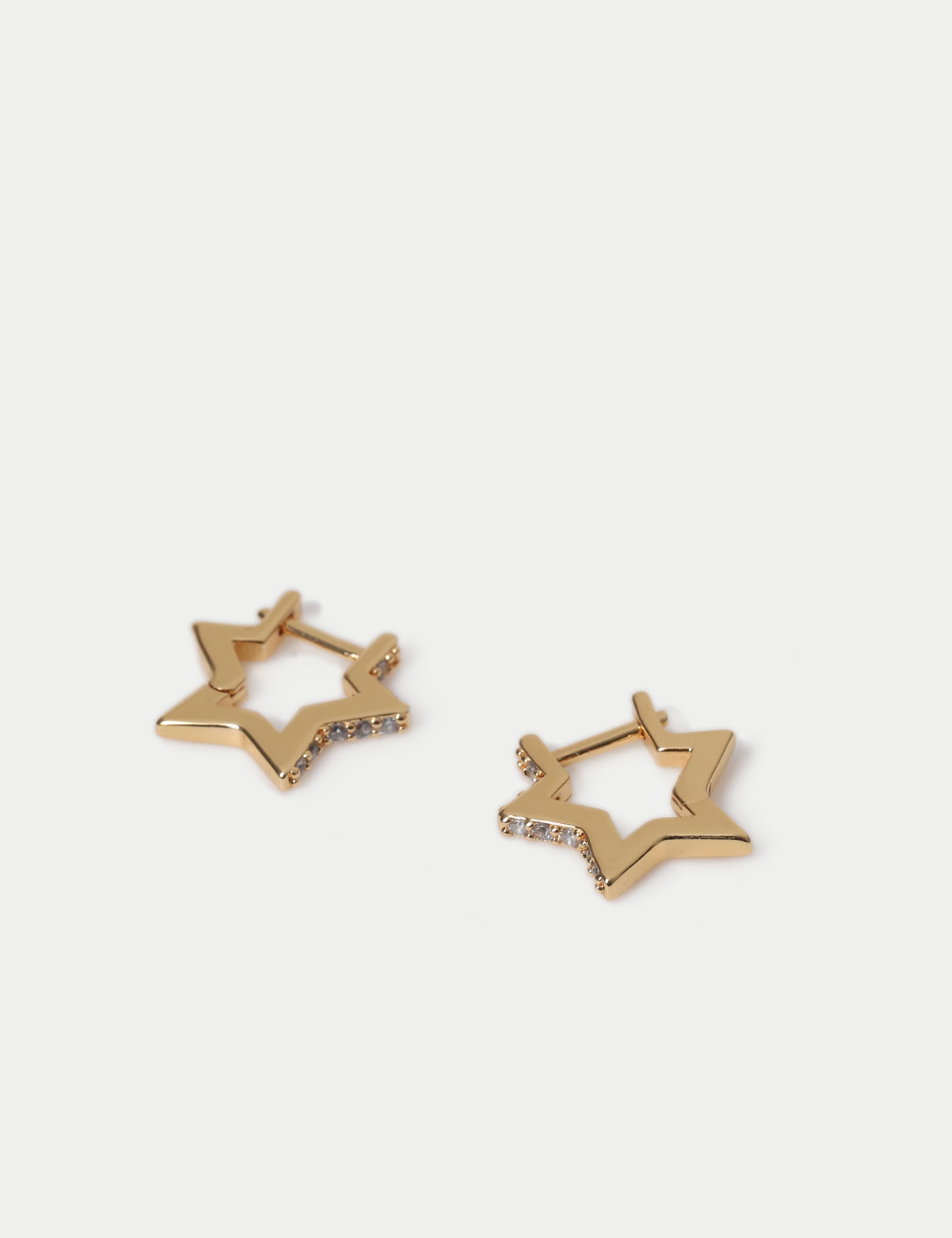 14ct Gold Plated Cubic Zirconia Star Hoop Earrings 2 of 2