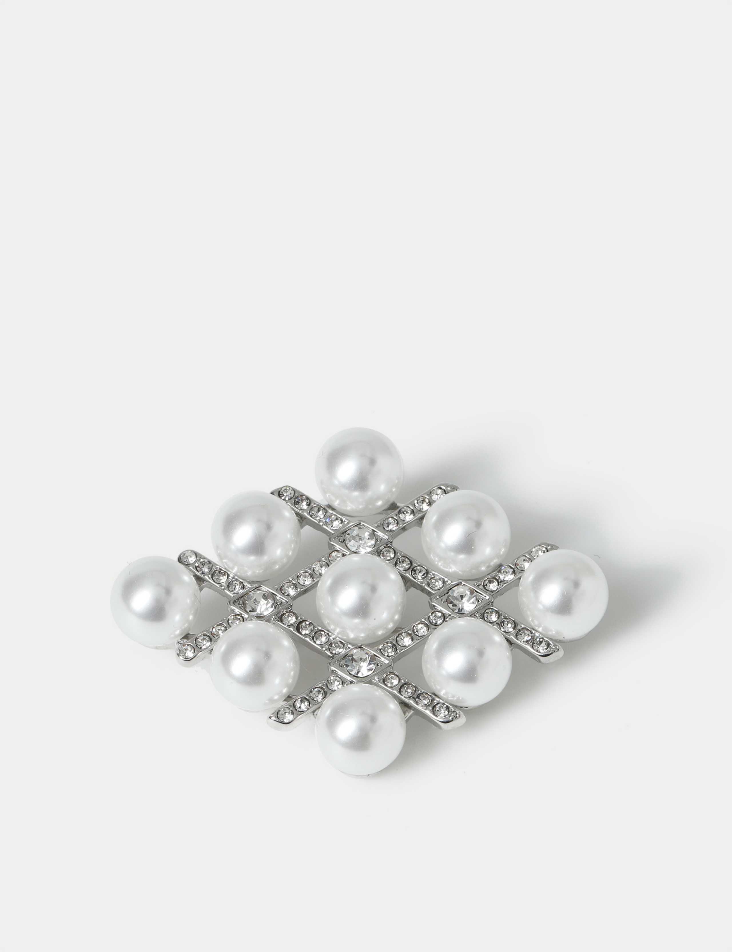 Pearl Effect Diamond Shape Brooch 1 of 3