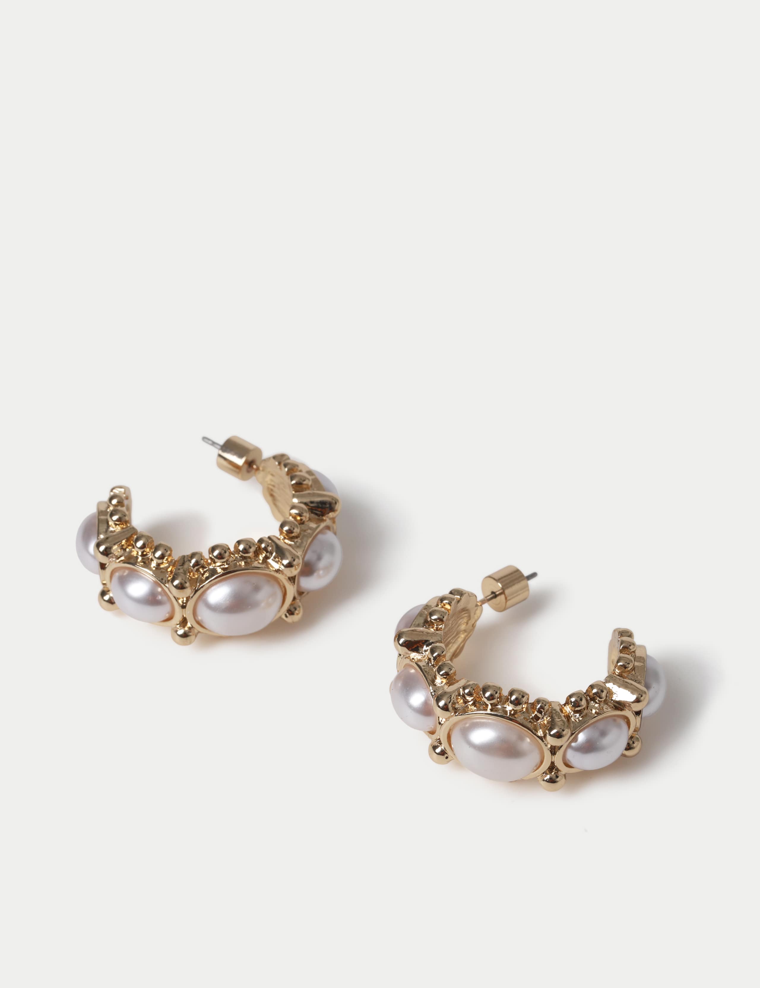 Pearl Detail Chunky Hoop Earrings 2 of 2