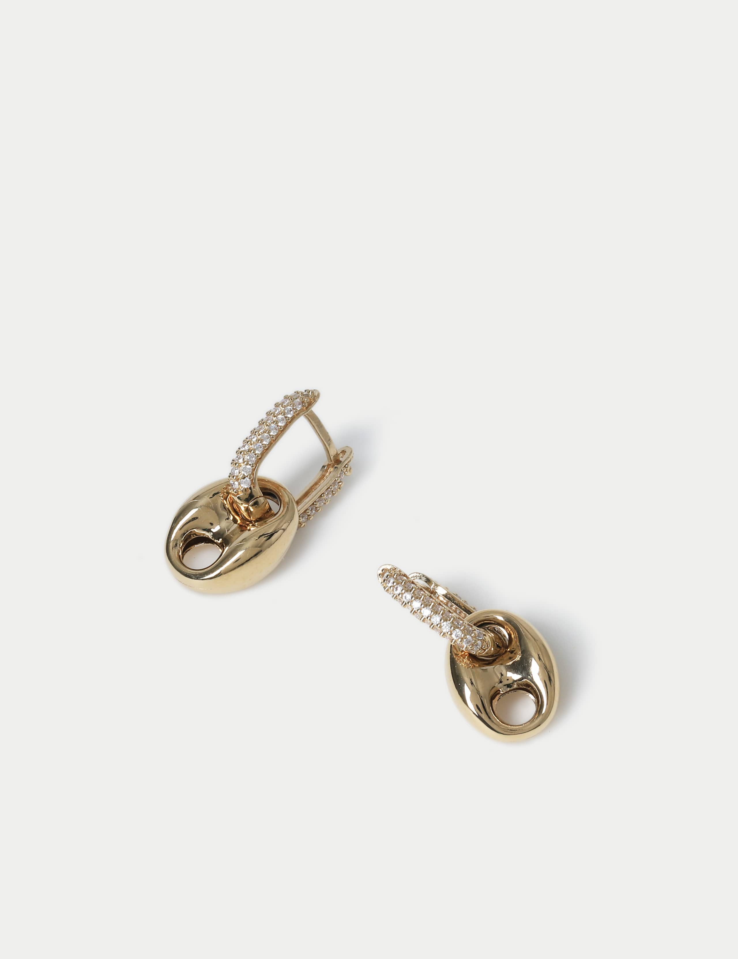 14k Gold Plated Pave Pendant Drop Hoop Earring 2 of 2