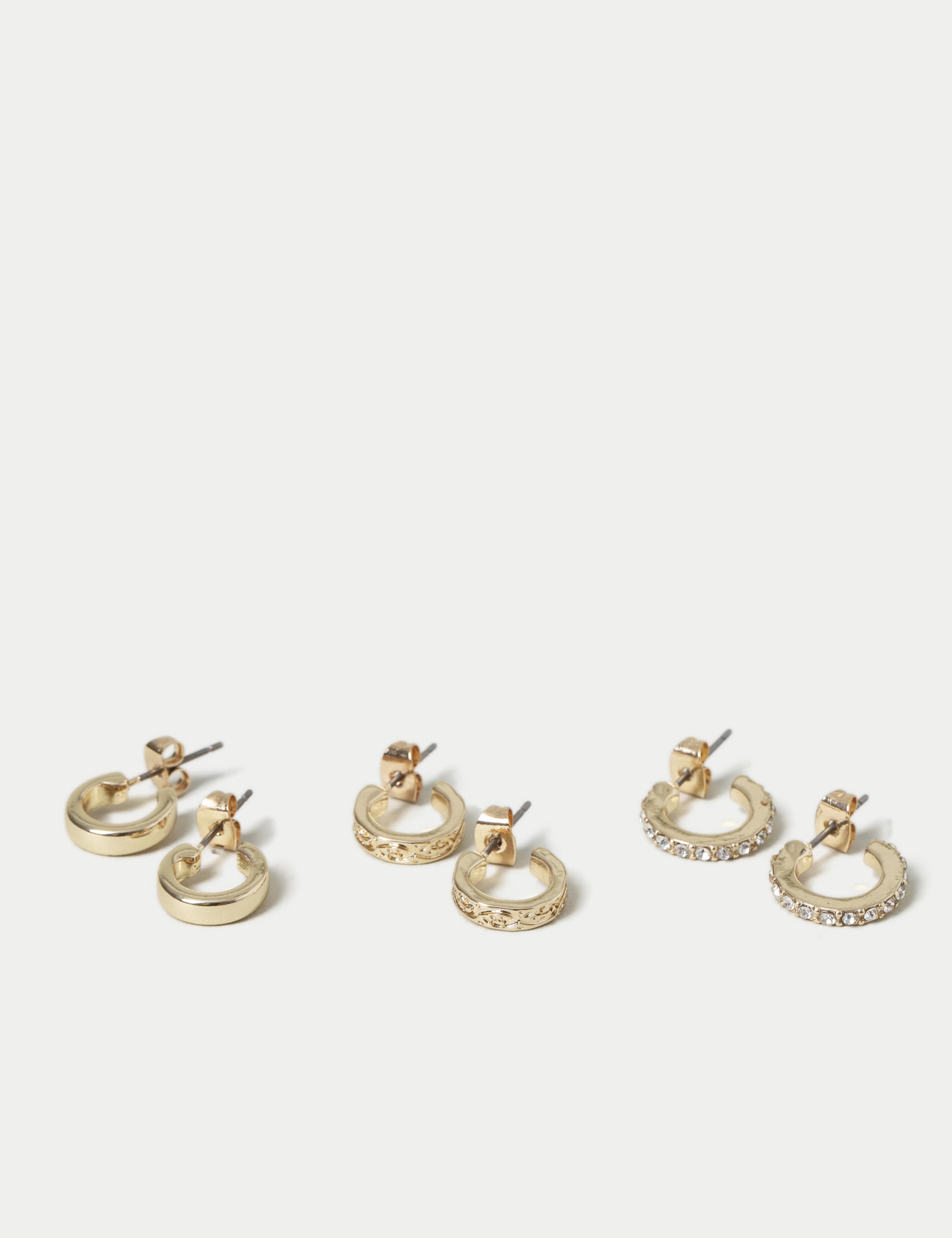 3 Pack Gold Tone Texture Earring Pack 4 of 4